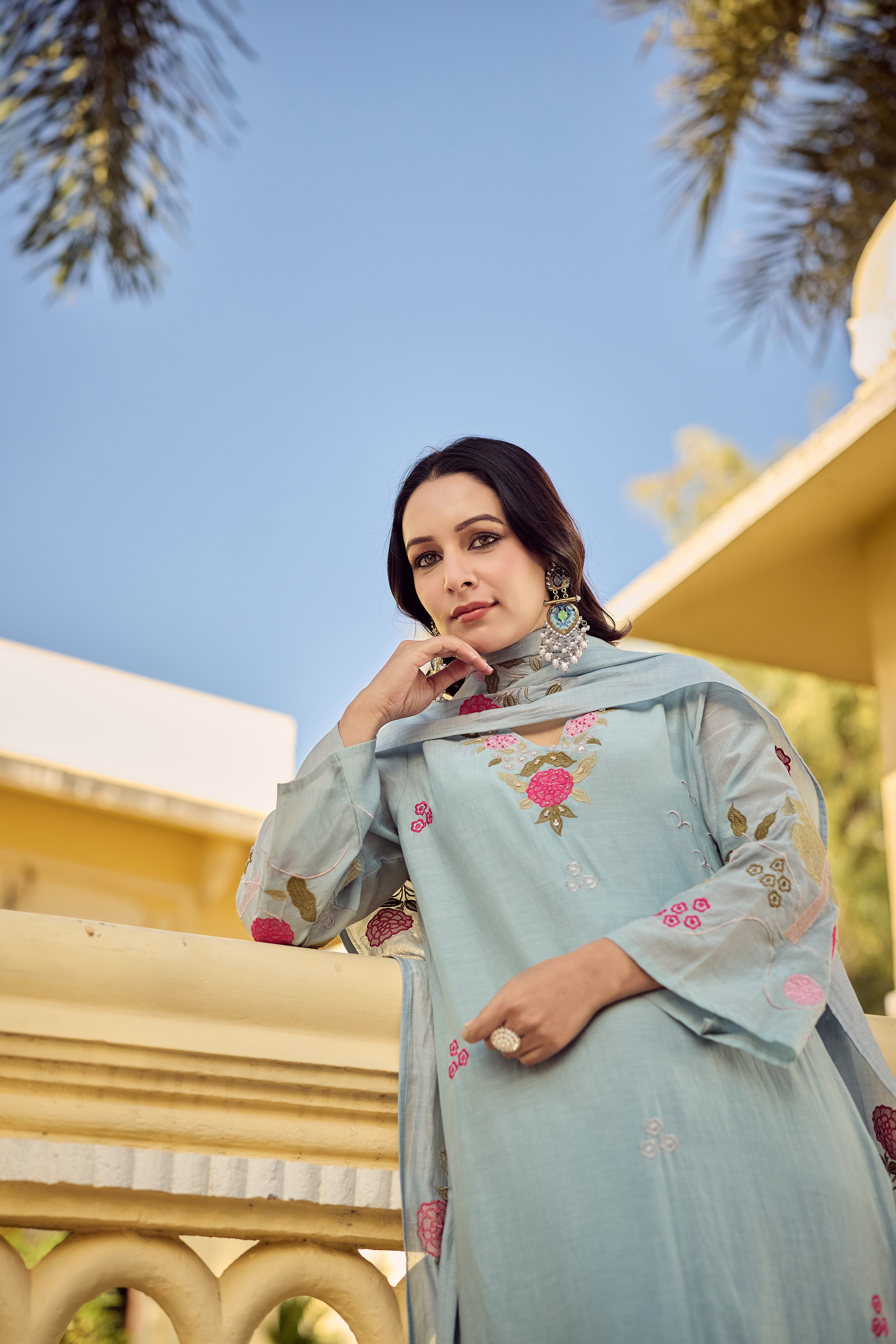 Ocean Mist Chanderi Suit Set