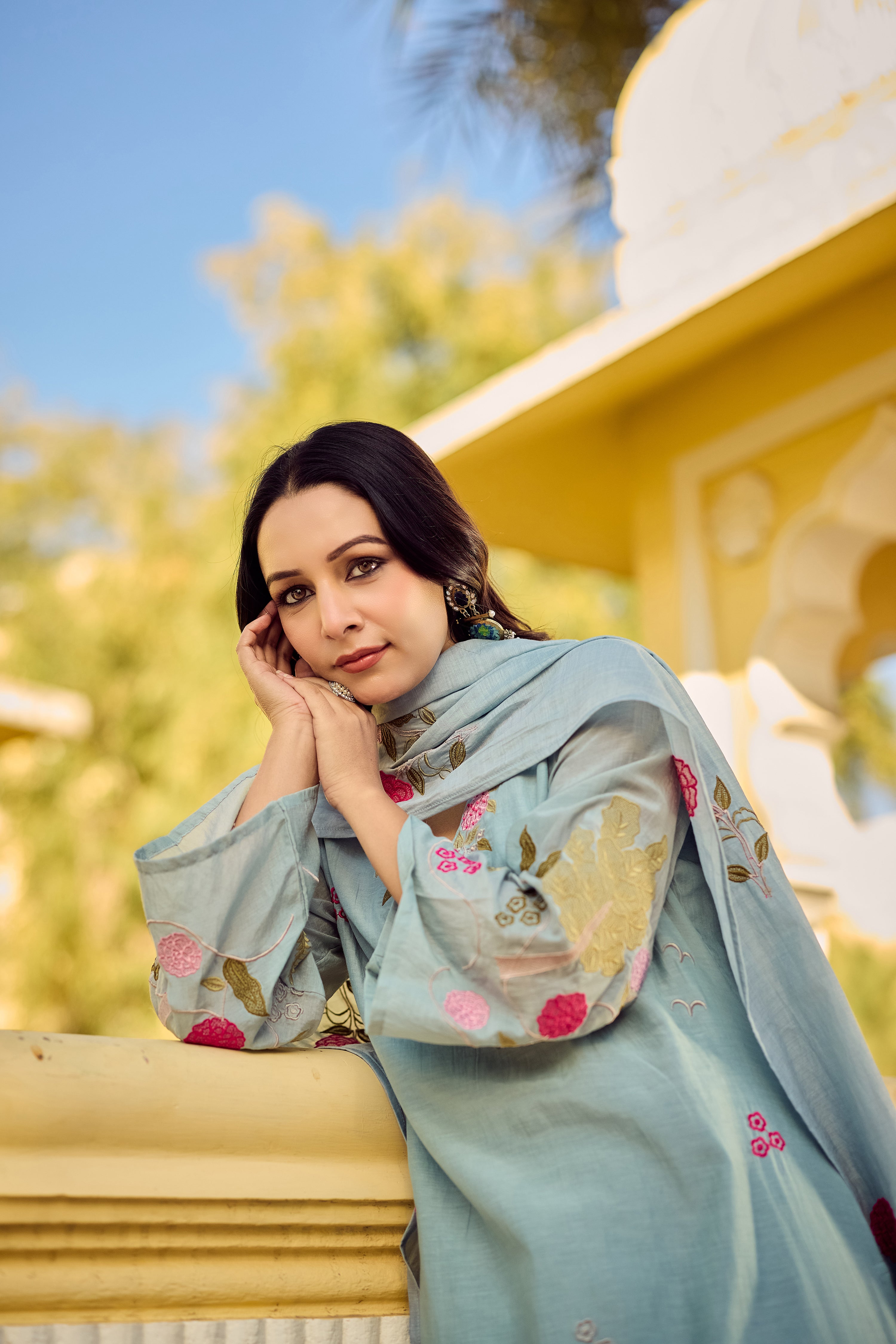 Ocean Mist Chanderi Suit Set