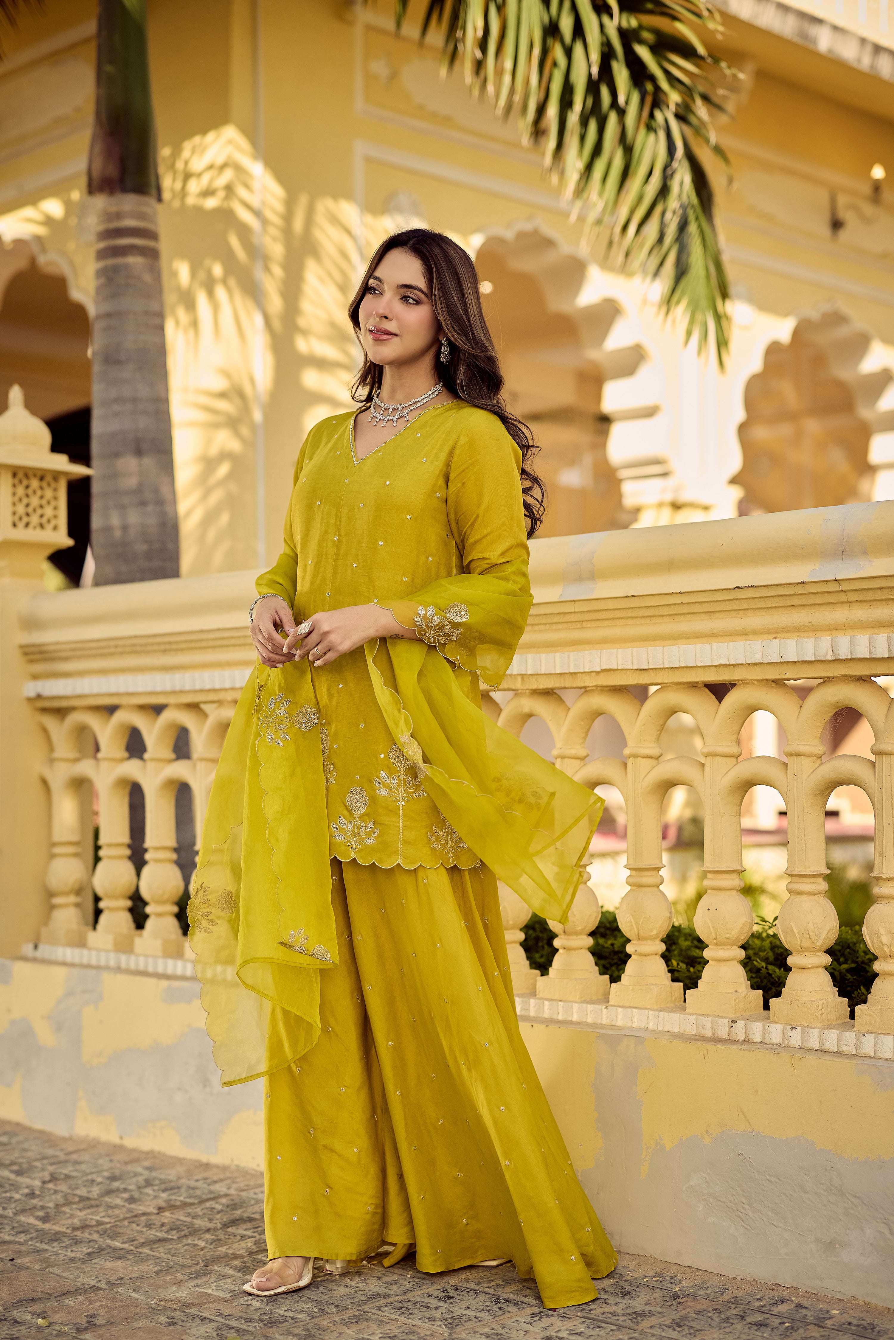 Golden Meadow Embroidered Suit Set
