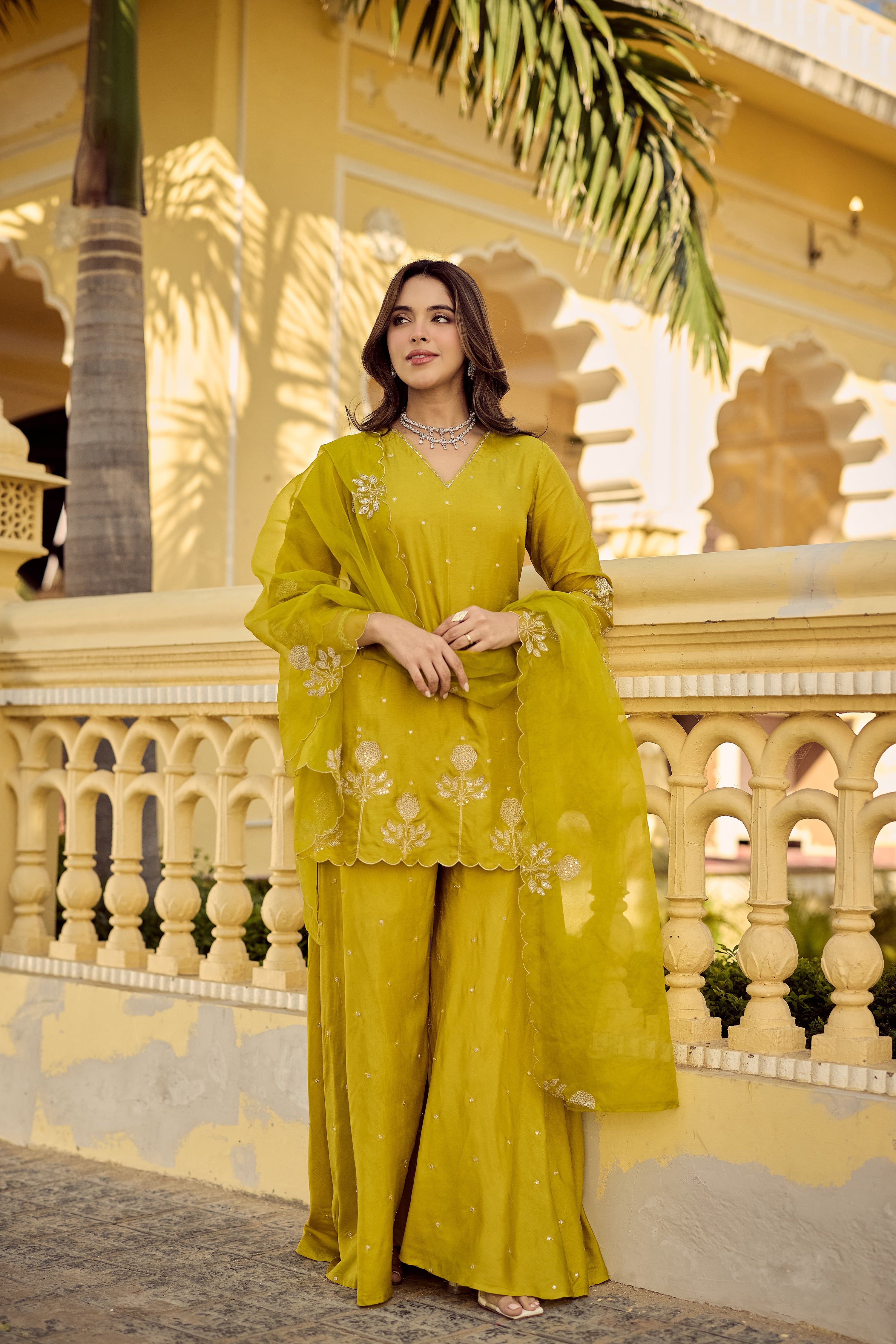 Golden Meadow Embroidered Suit Set