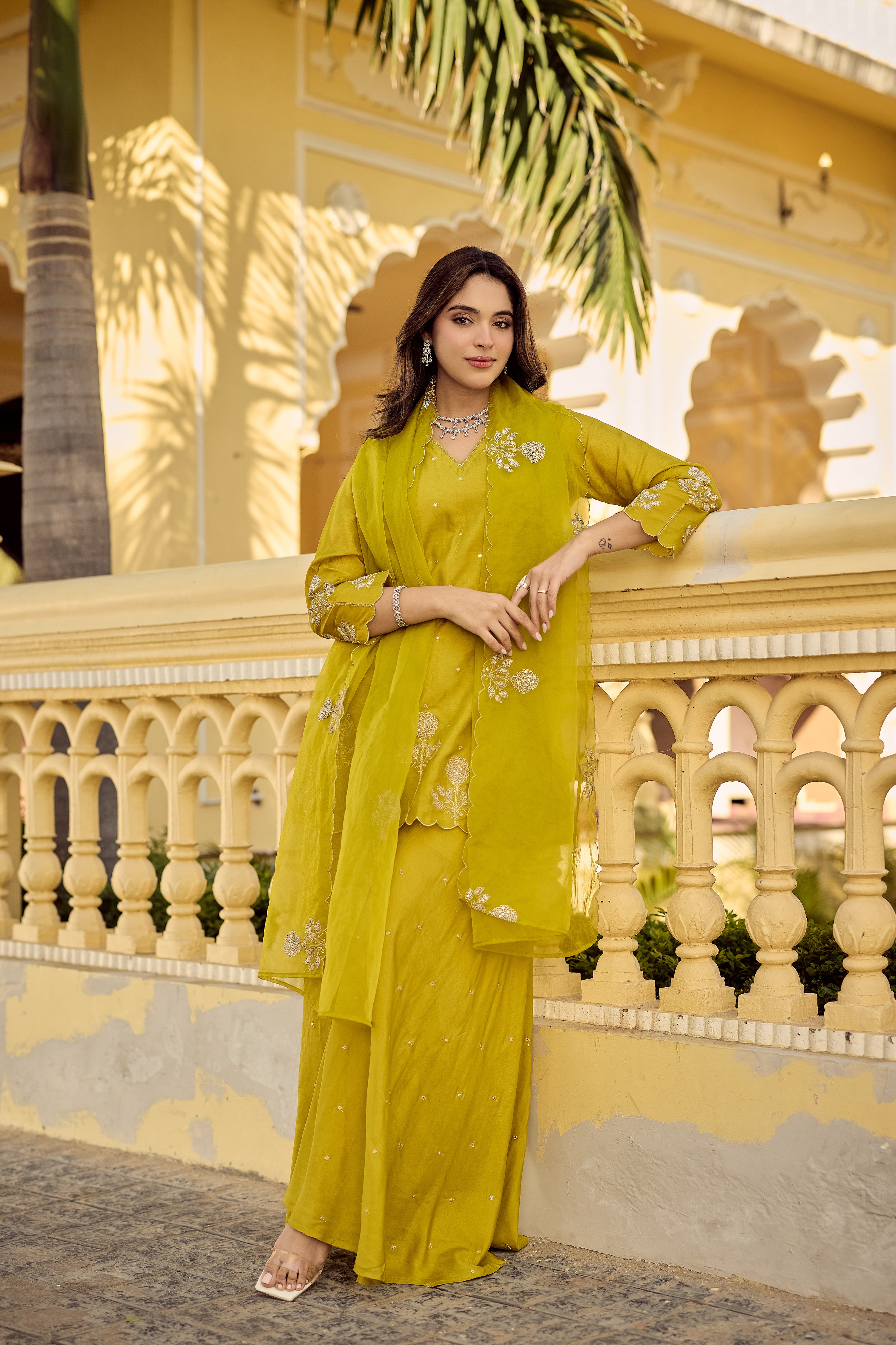 Golden Meadow Embroidered Suit Set