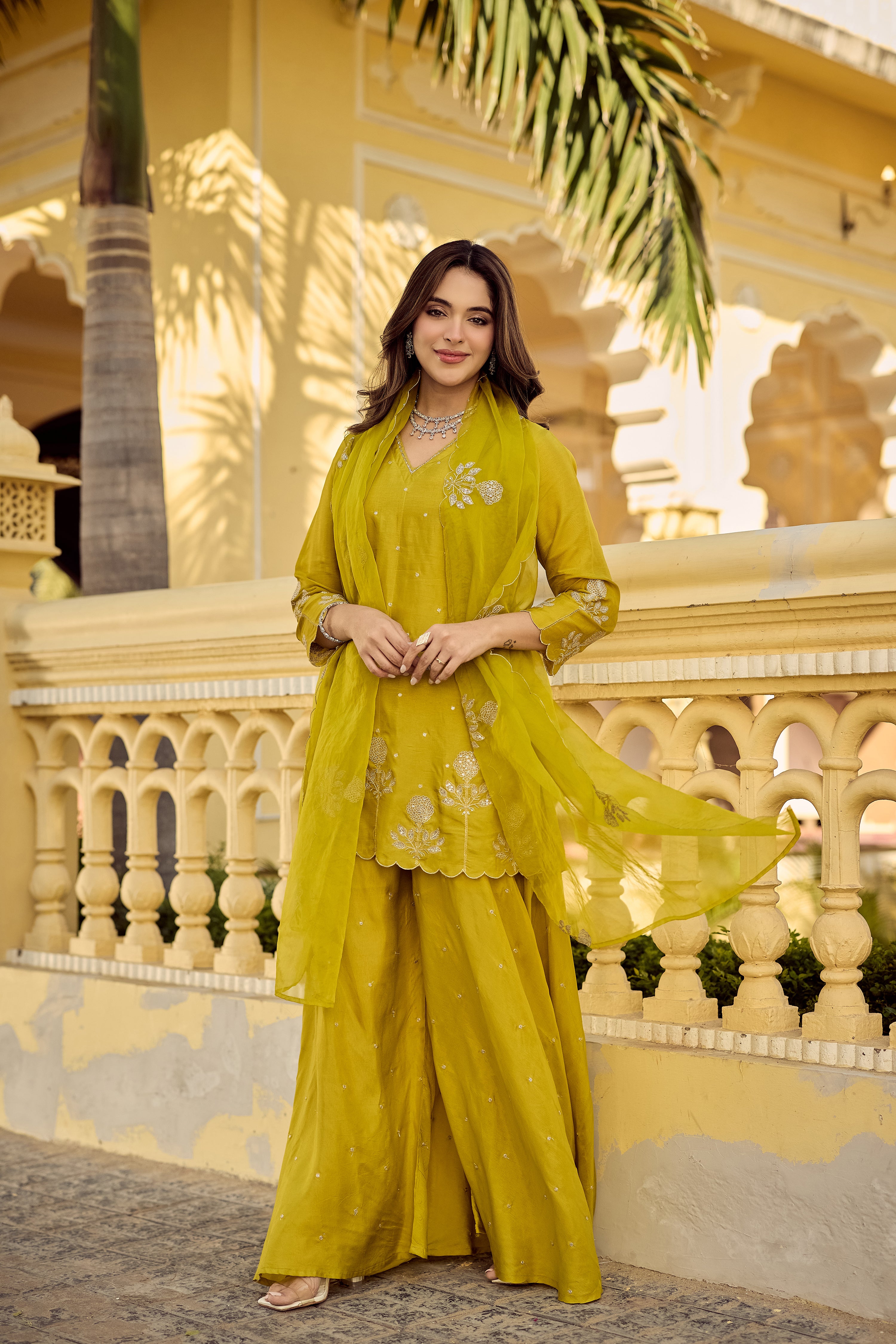 Golden Meadow Embroidered Suit Set