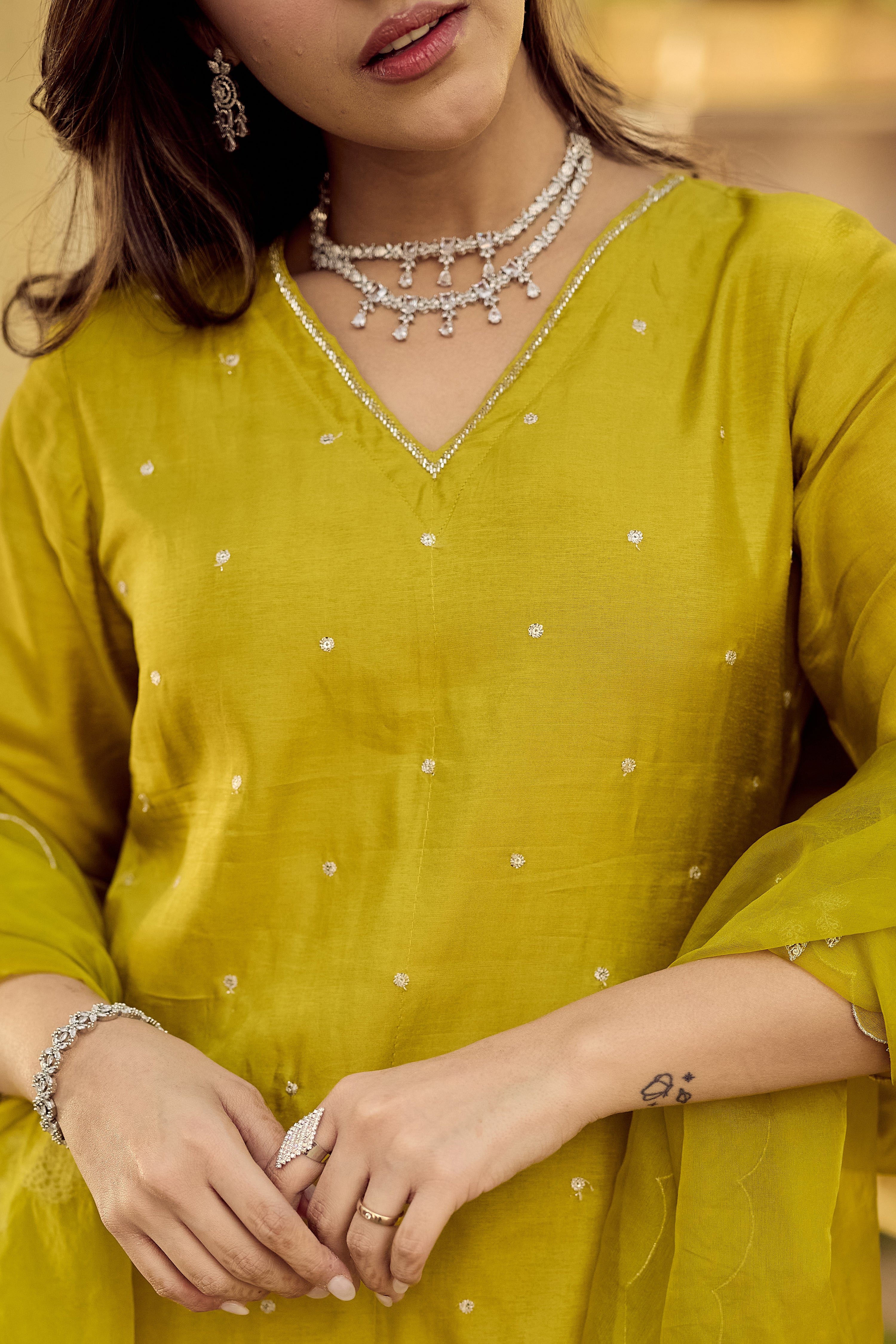 Golden Meadow Embroidered Suit Set