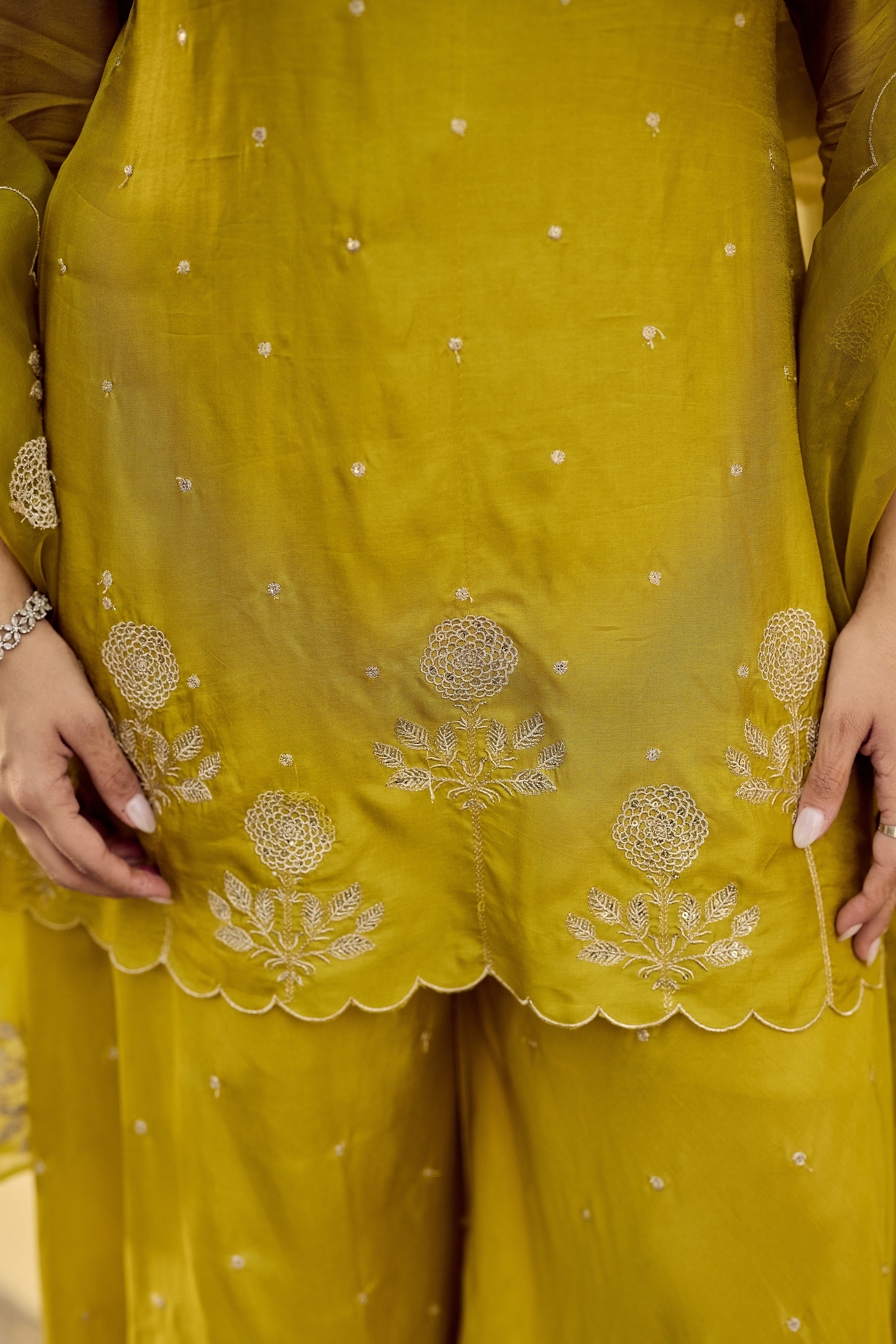 Golden Meadow Embroidered Suit Set