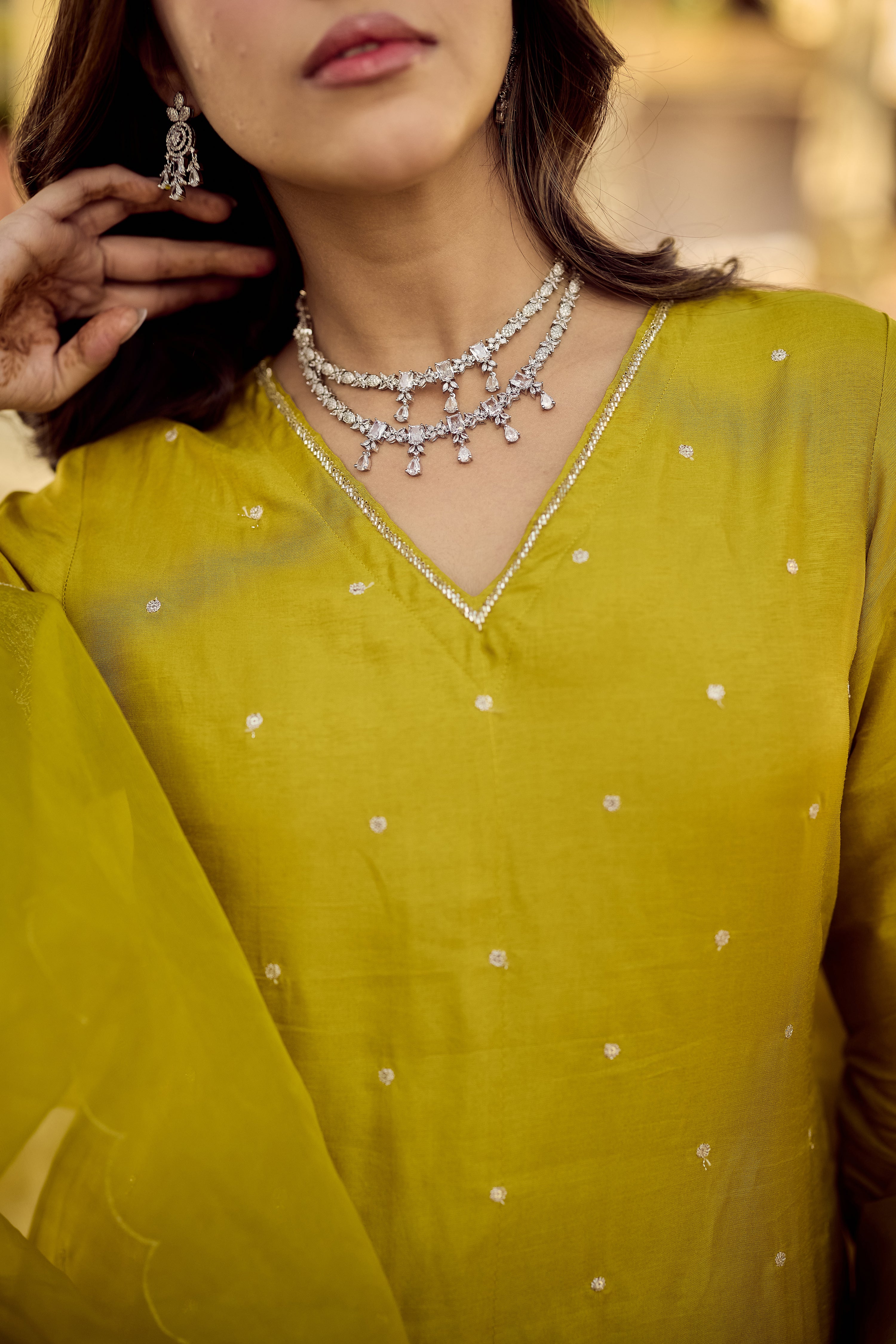 Golden Meadow Embroidered Suit Set