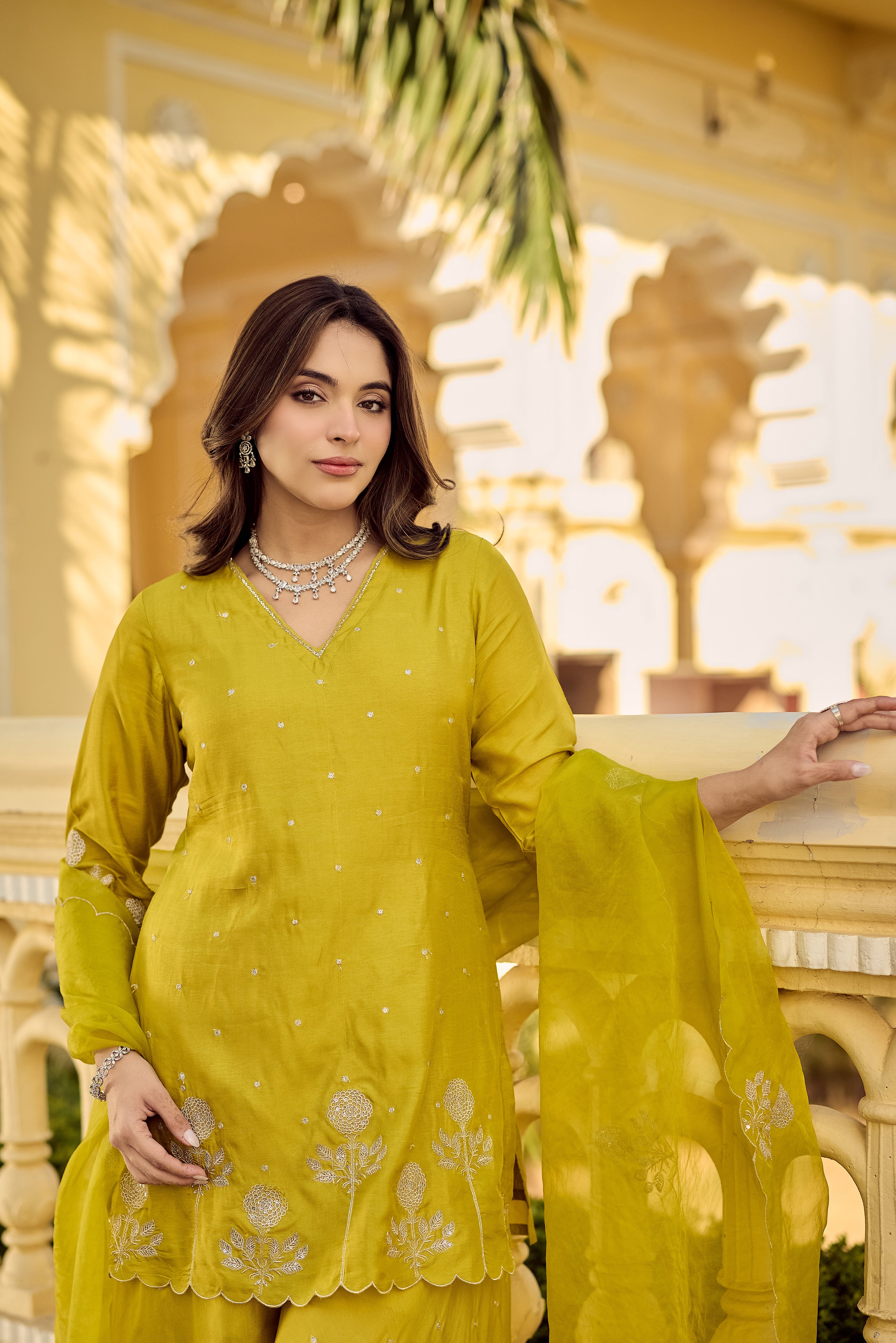Golden Meadow Embroidered Suit Set