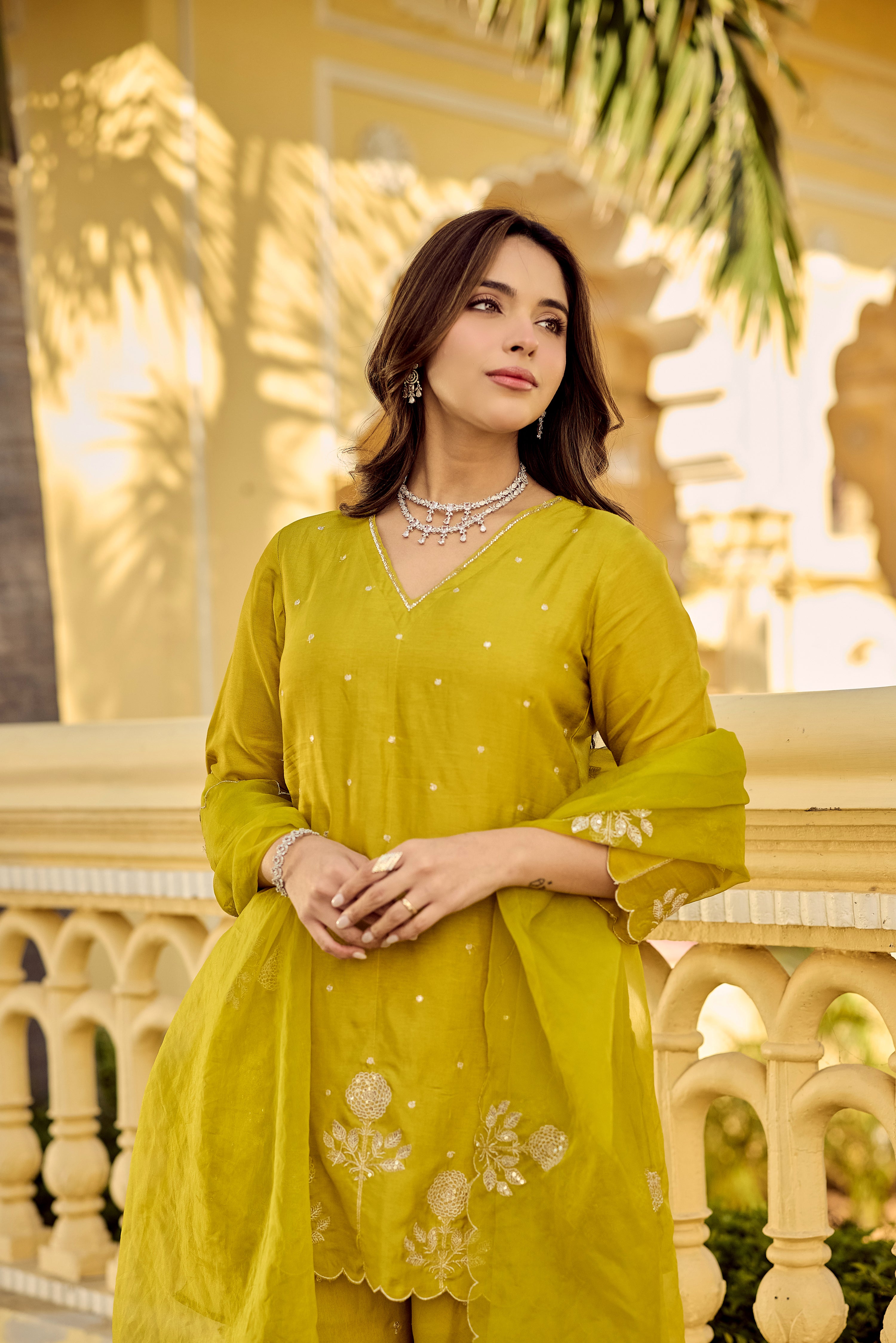 Golden Meadow Embroidered Suit Set