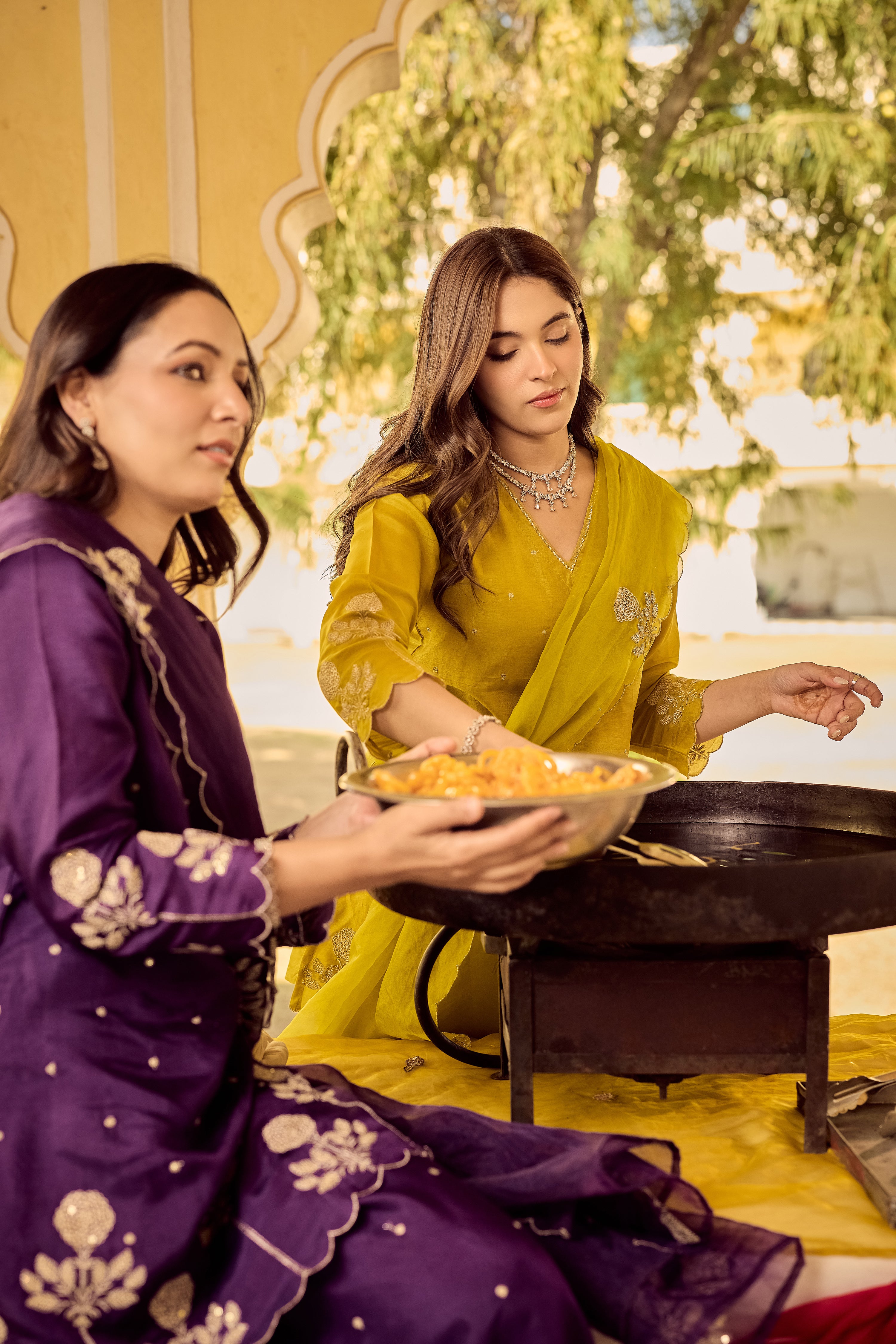 Golden Meadow Embroidered Suit Set