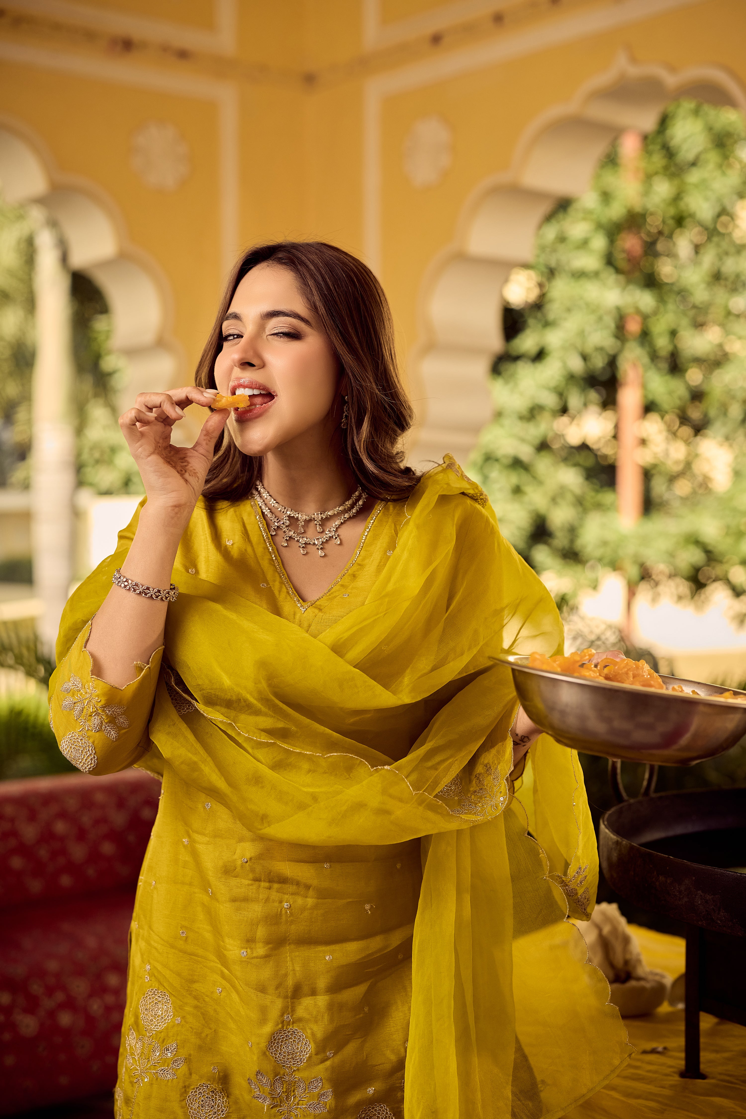 Golden Meadow Embroidered Suit Set