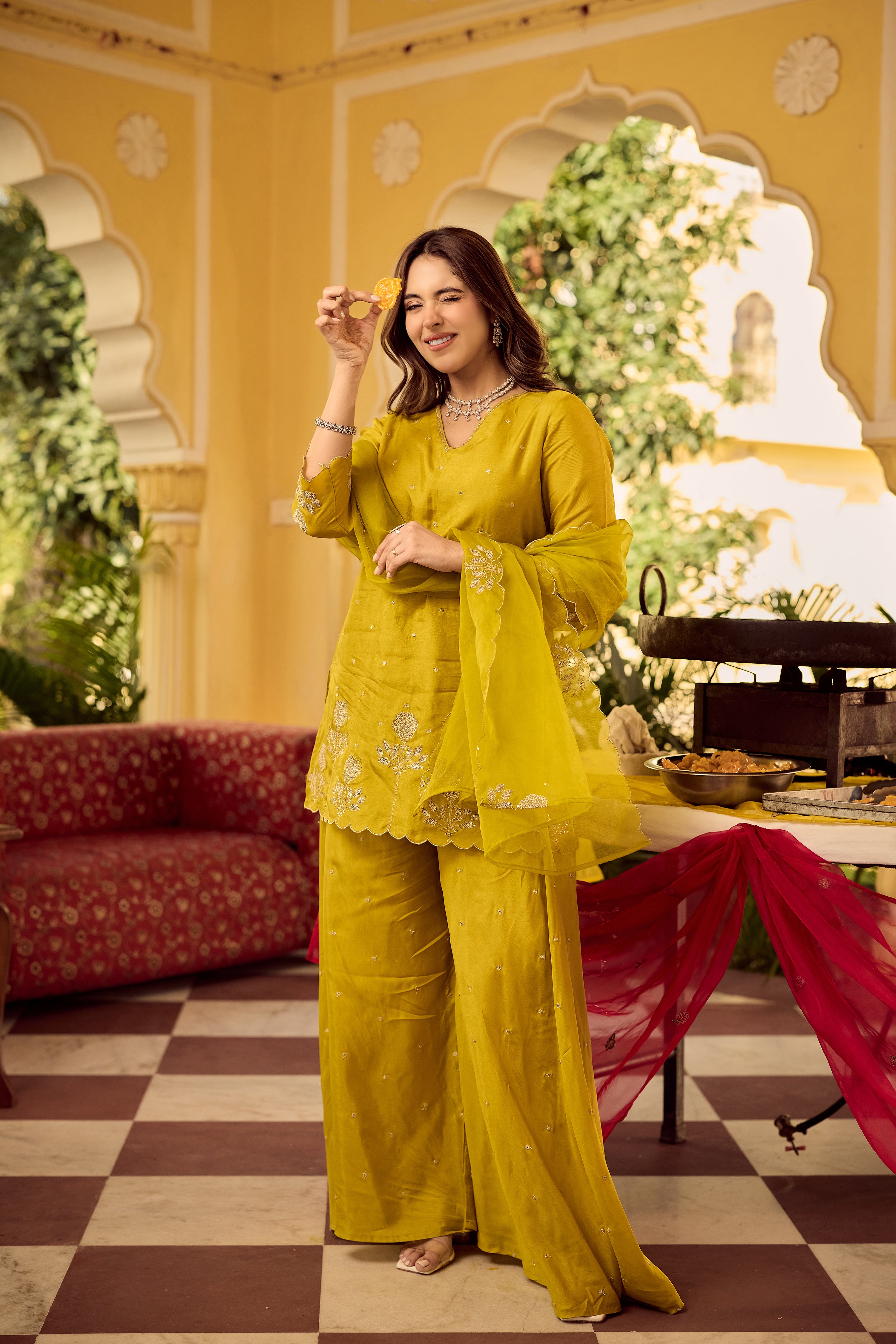 Golden Meadow Embroidered Suit Set