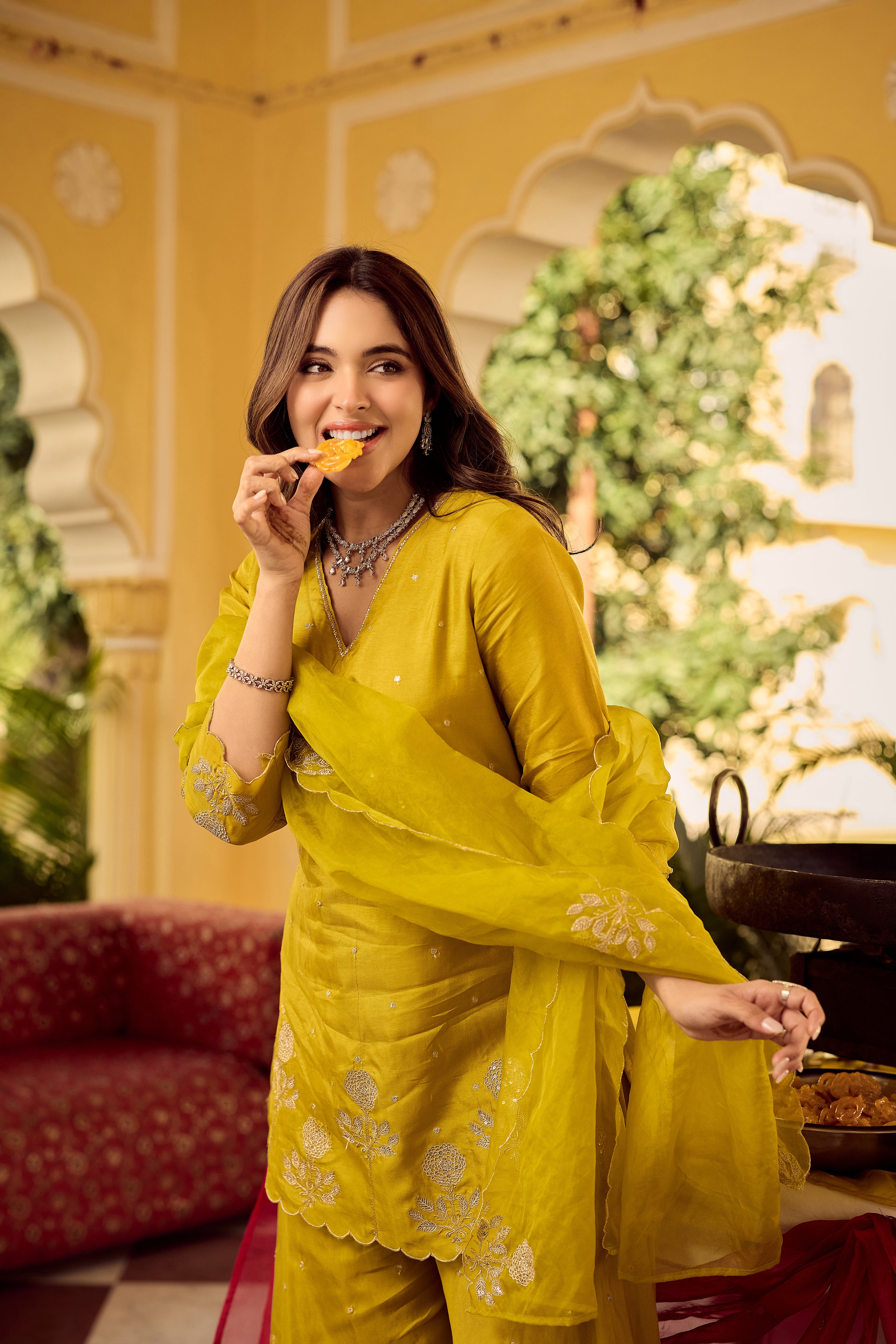 Golden Meadow Embroidered Suit Set