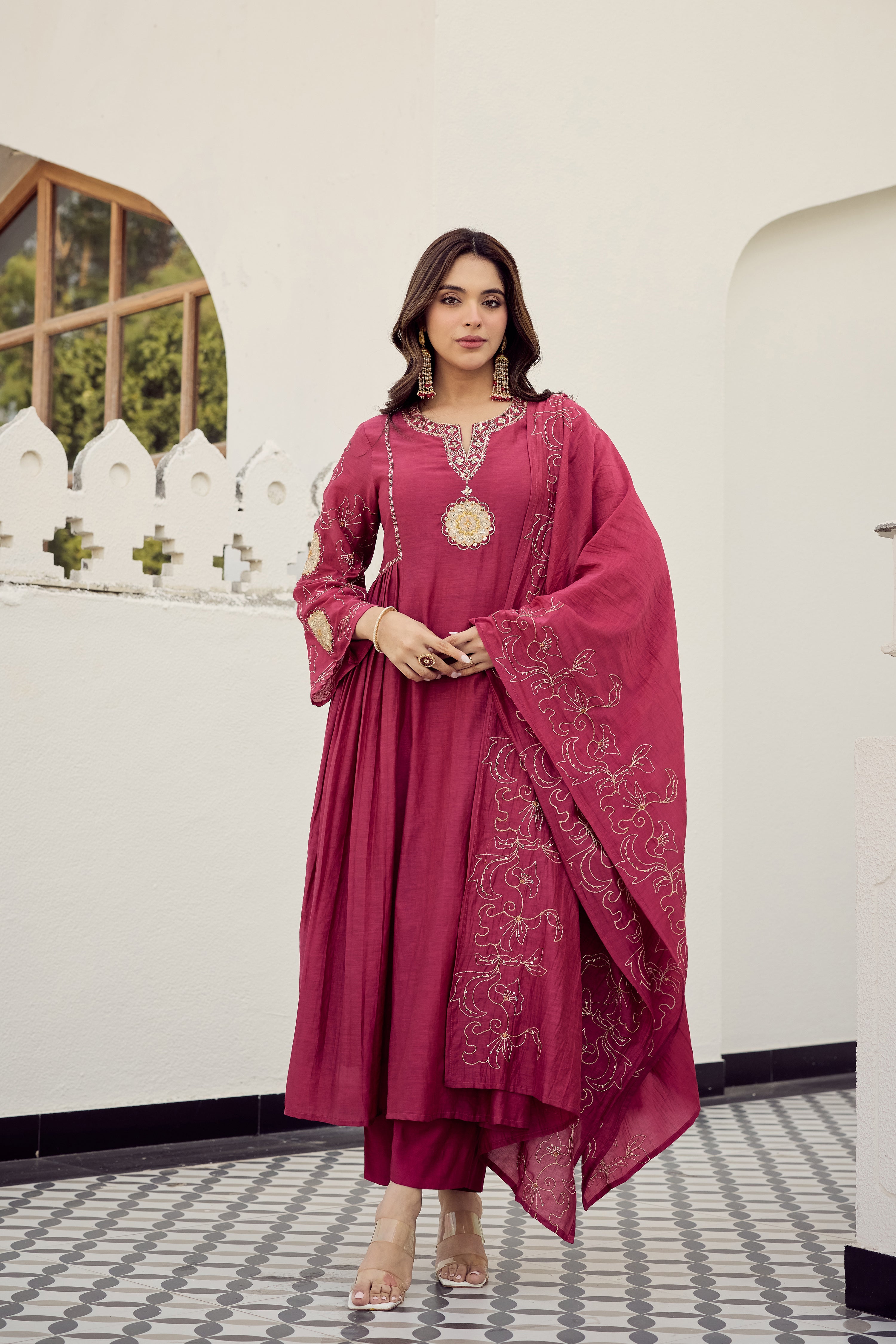 Blush Bloom Chanderi Kurta Set