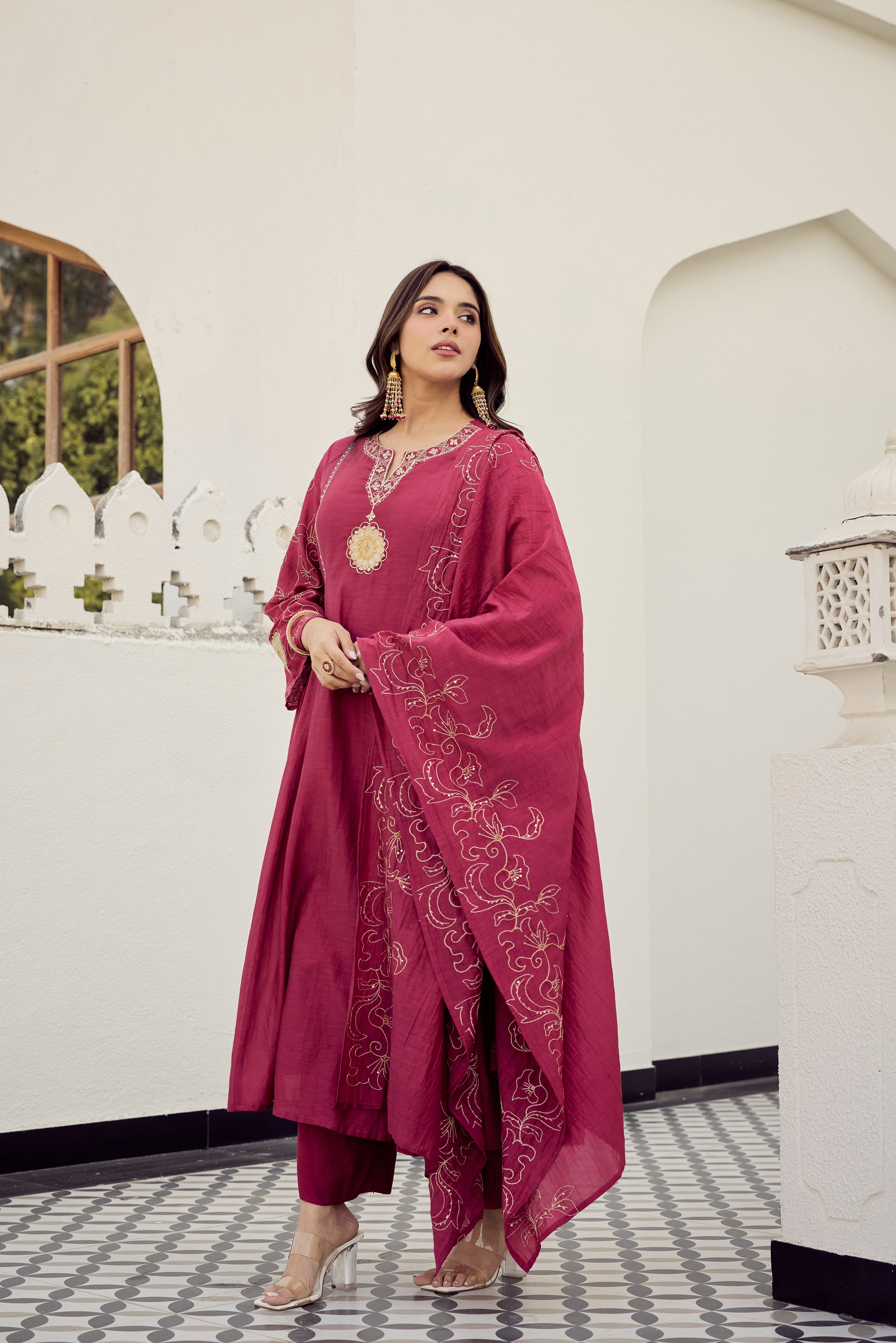 Blush Bloom Chanderi Kurta Set