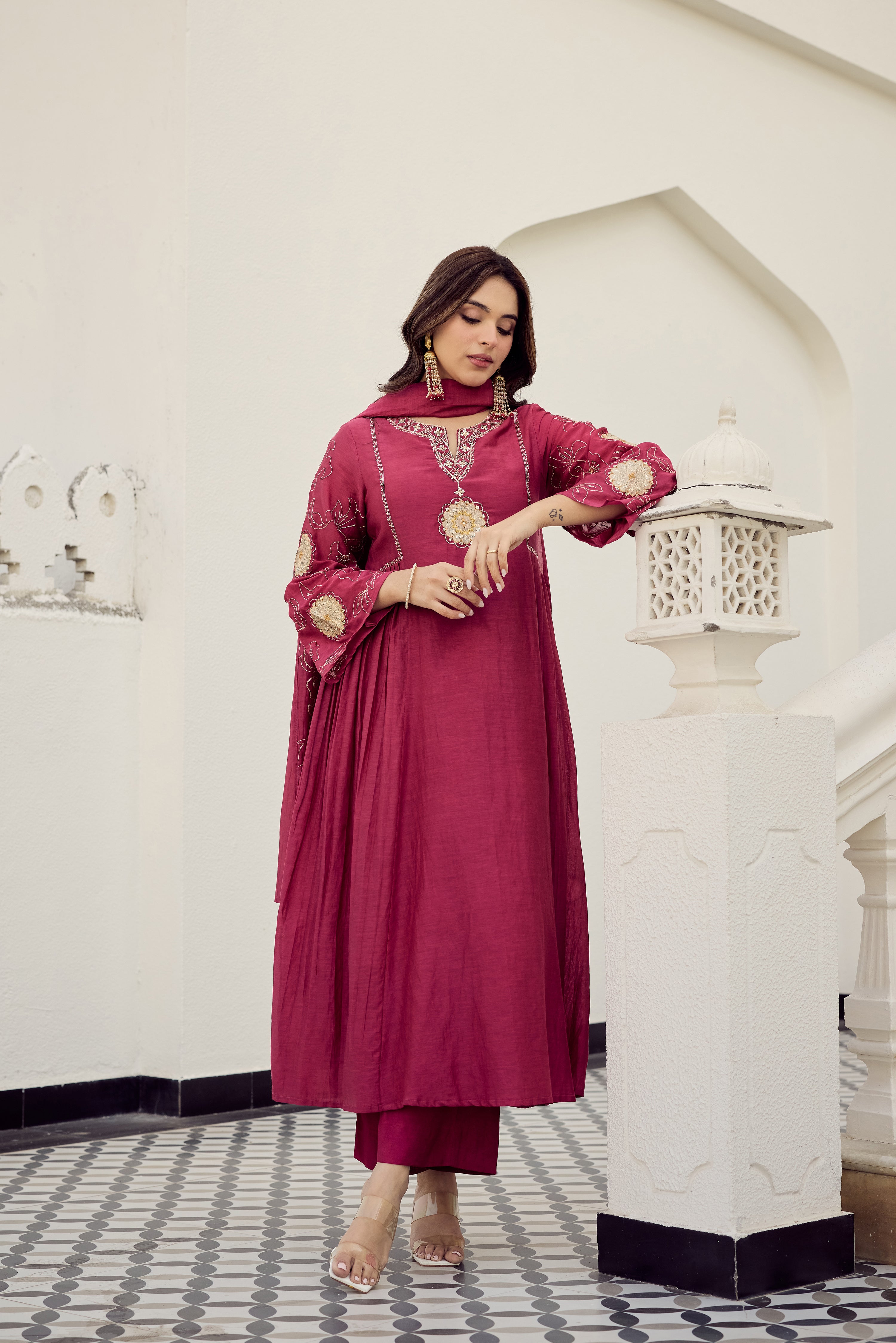 Blush Bloom Chanderi Kurta Set