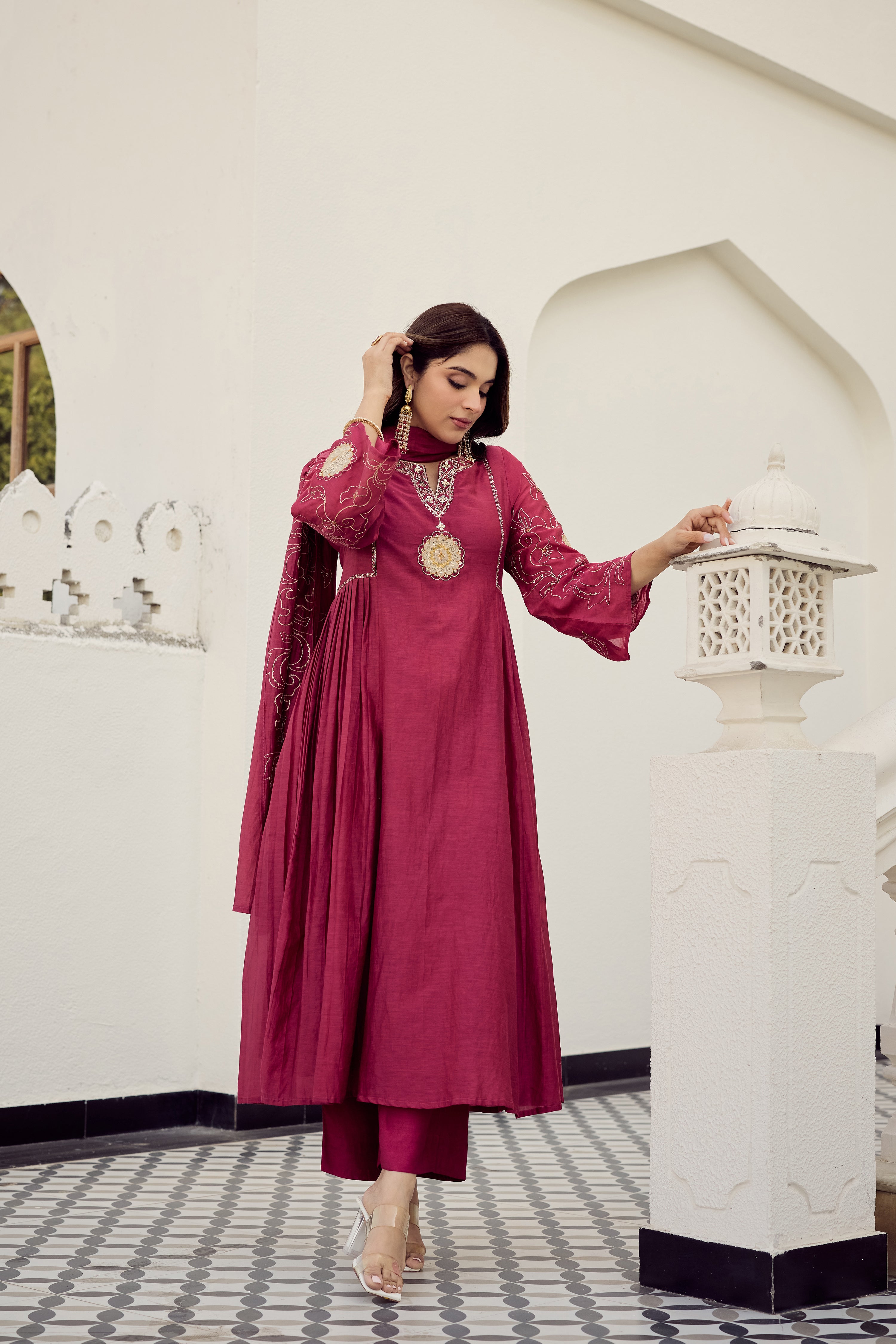 Blush Bloom Chanderi Kurta Set