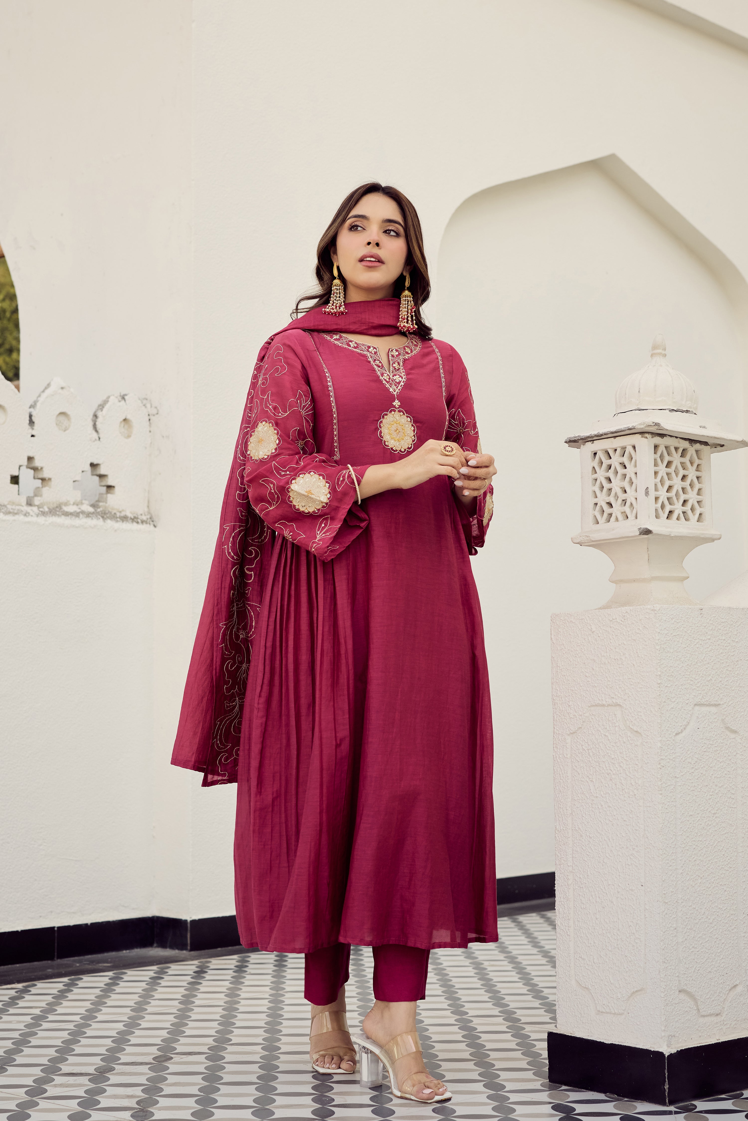Blush Bloom Chanderi Kurta Set