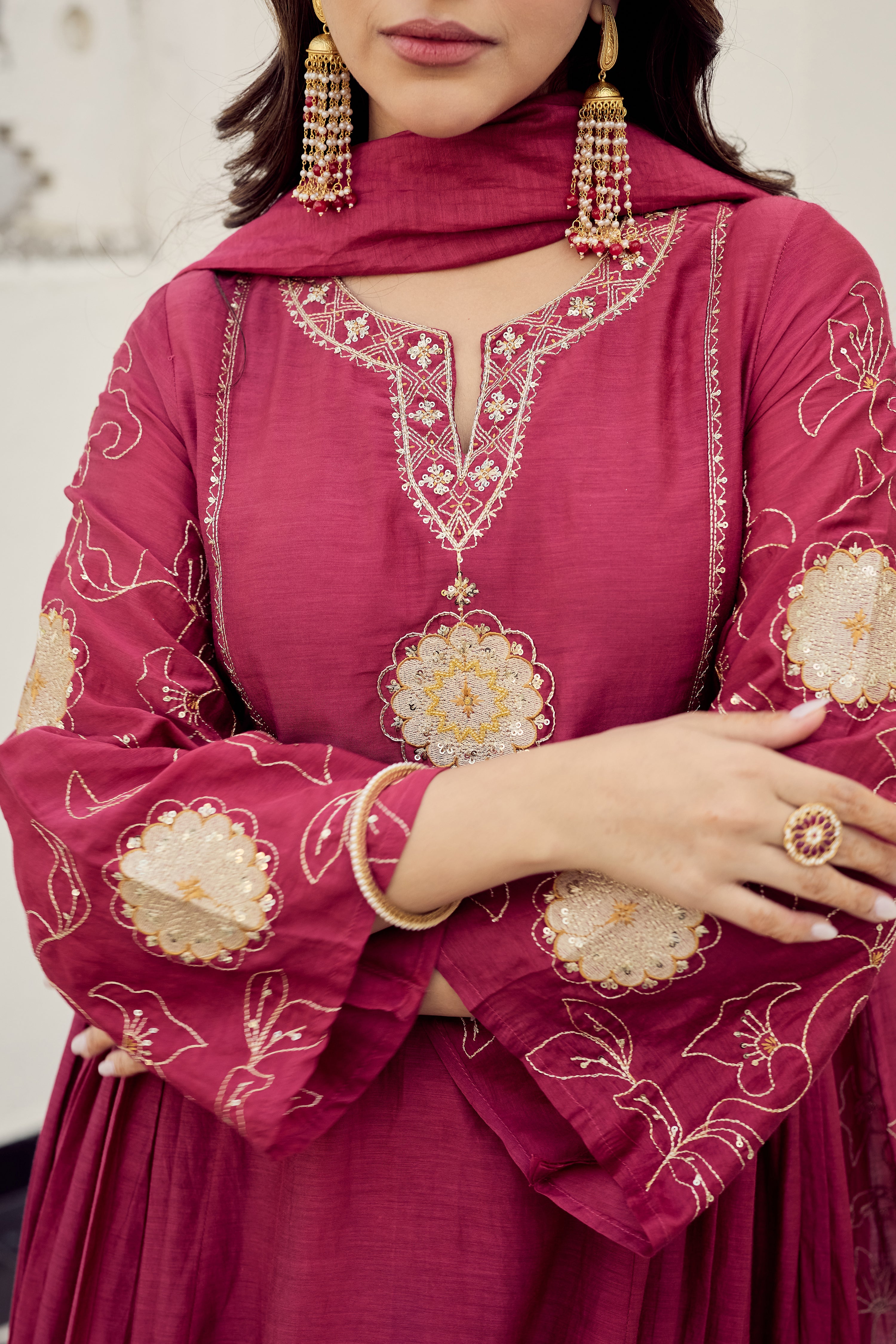 Blush Bloom Chanderi Kurta Set