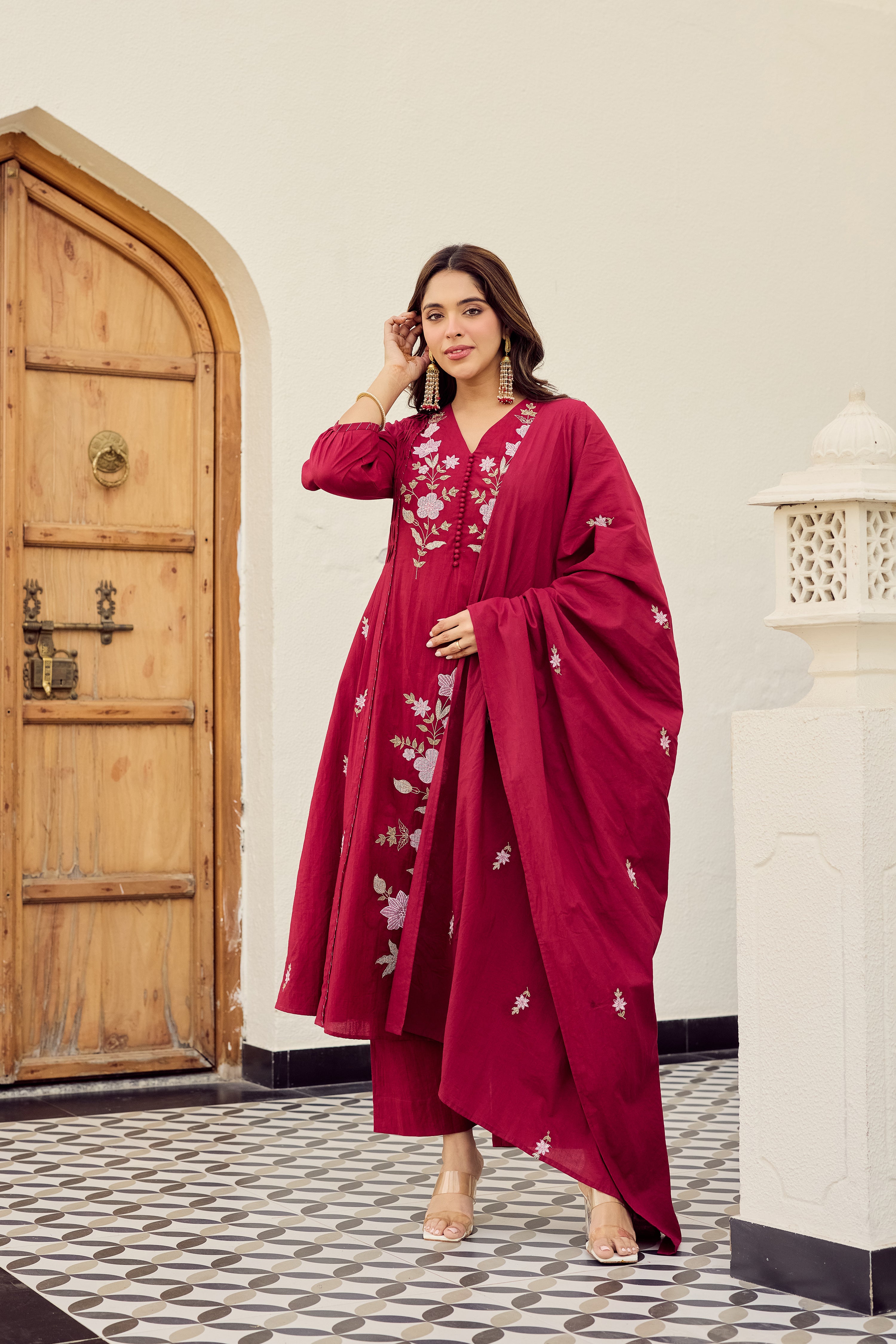 Crimson Blossom Suit Set