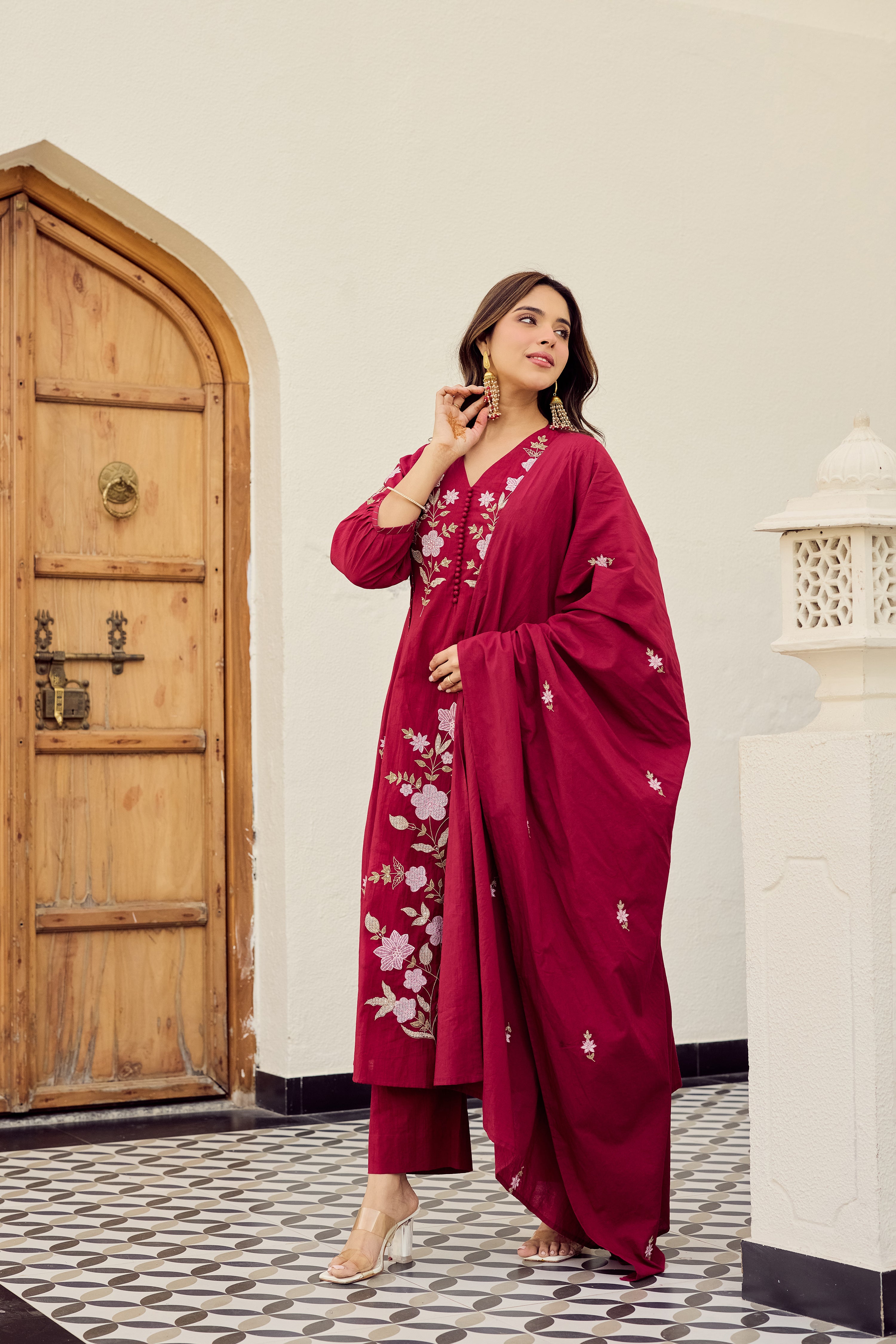 Crimson Blossom Suit Set