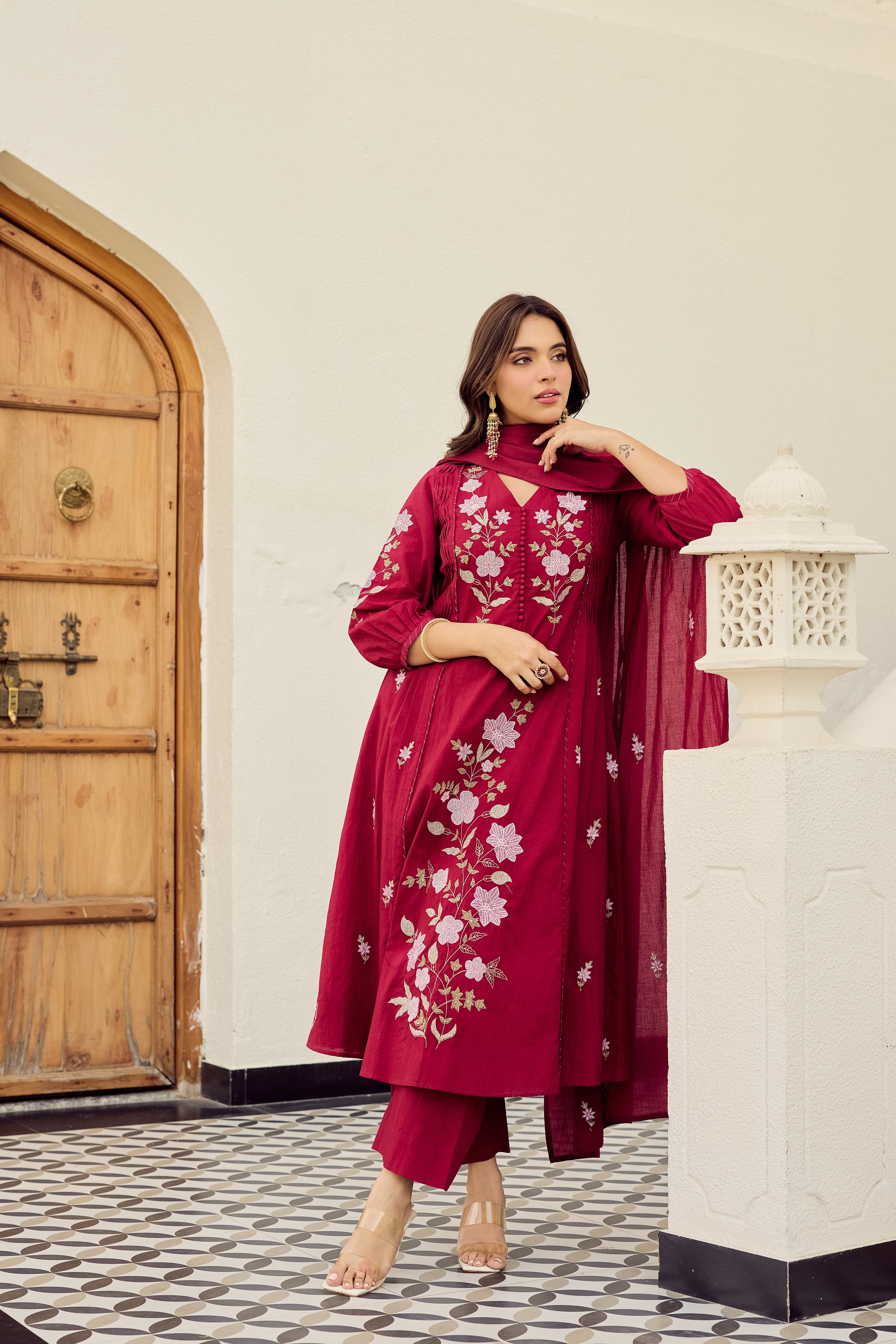 Crimson Blossom Suit Set