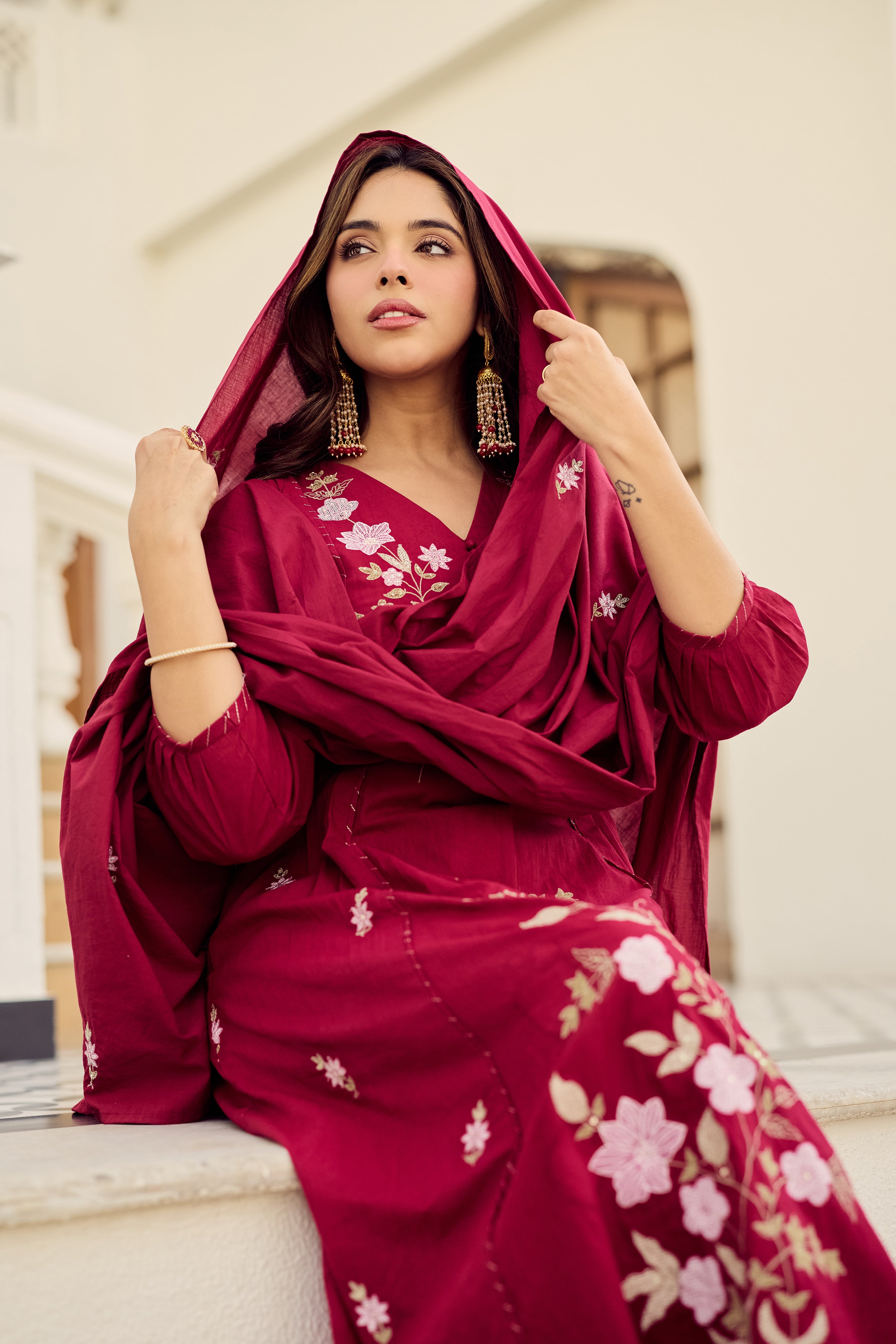 Crimson Blossom Suit Set