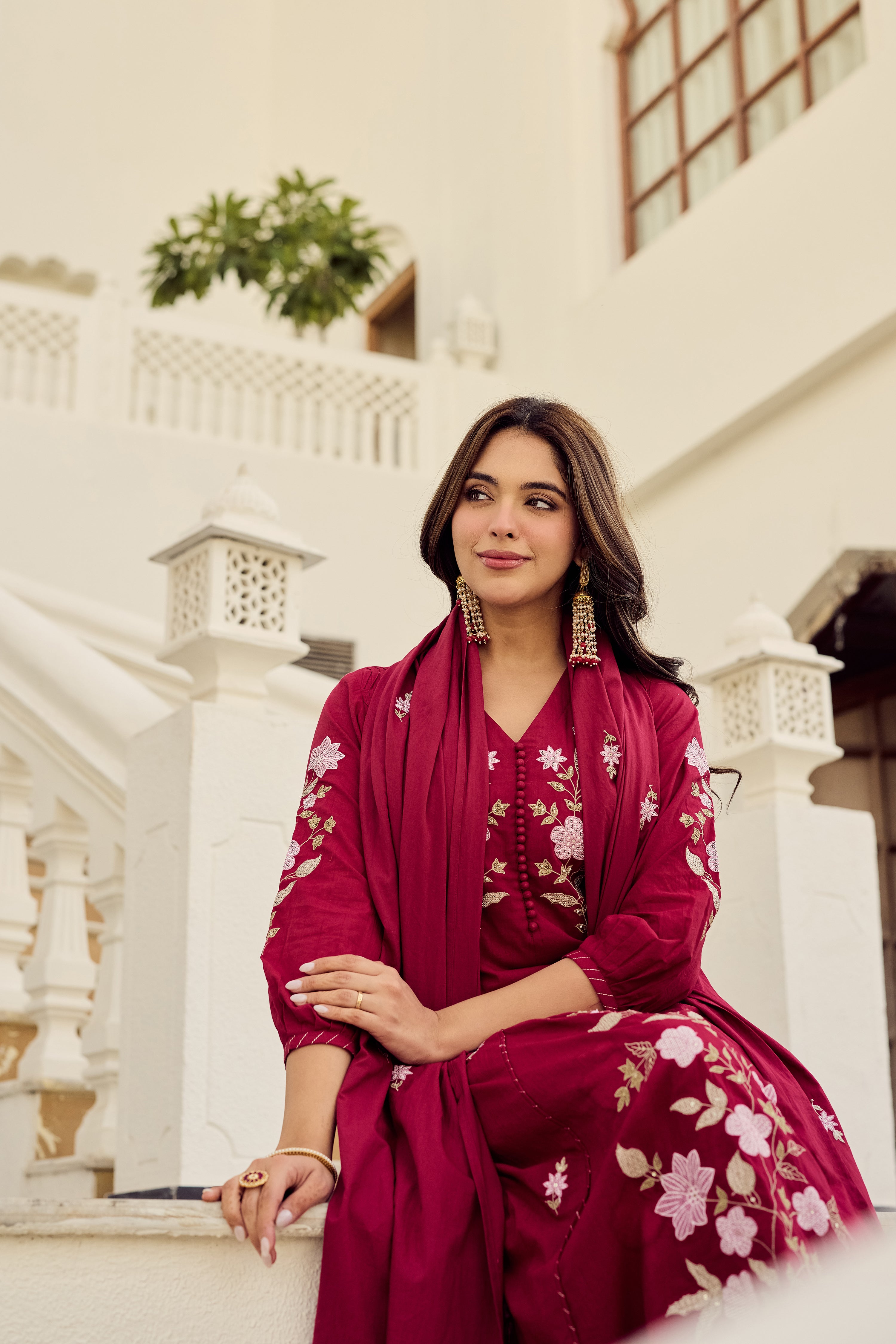 Crimson Blossom Suit Set