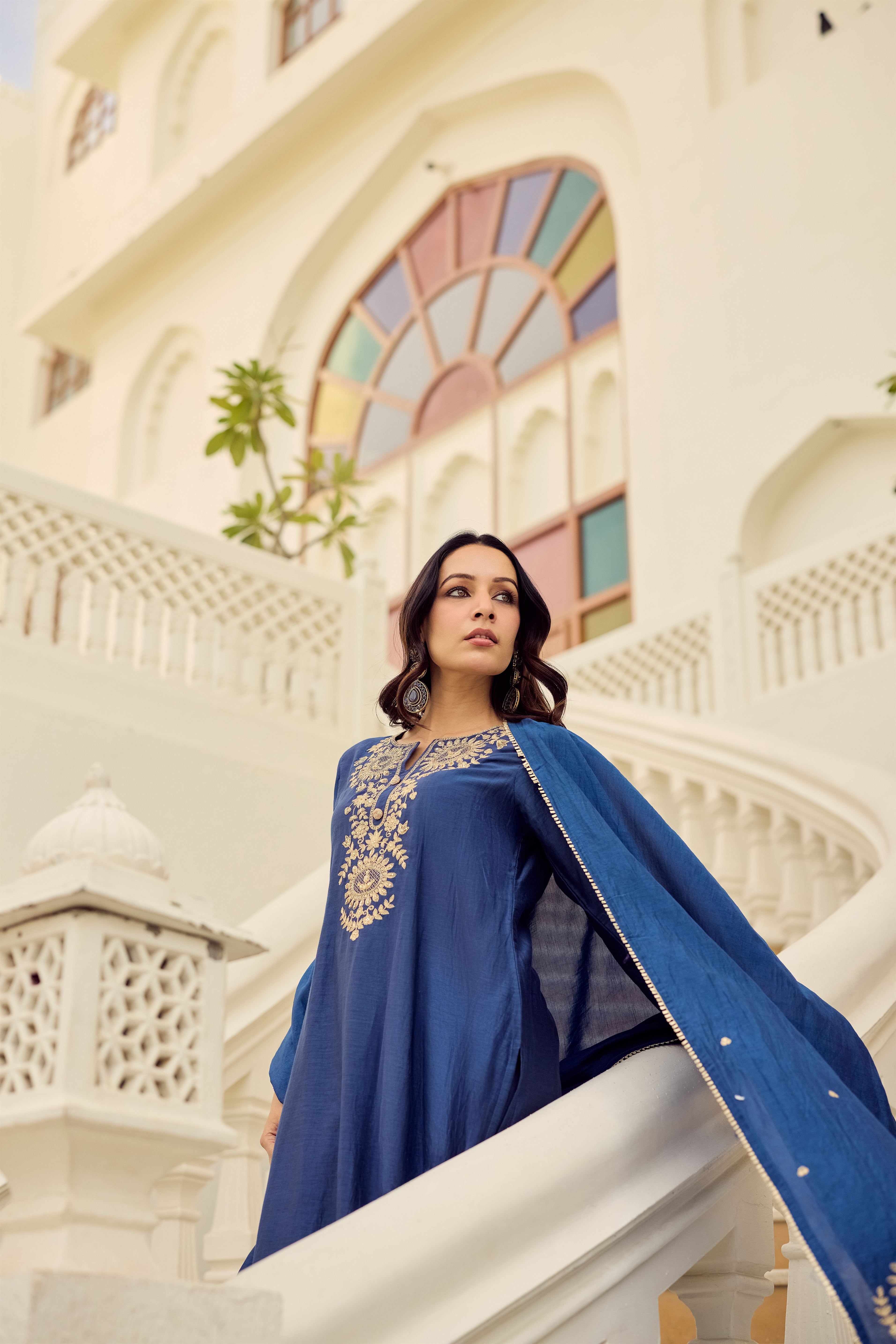 Midnight Blue Embroidered Suit Set