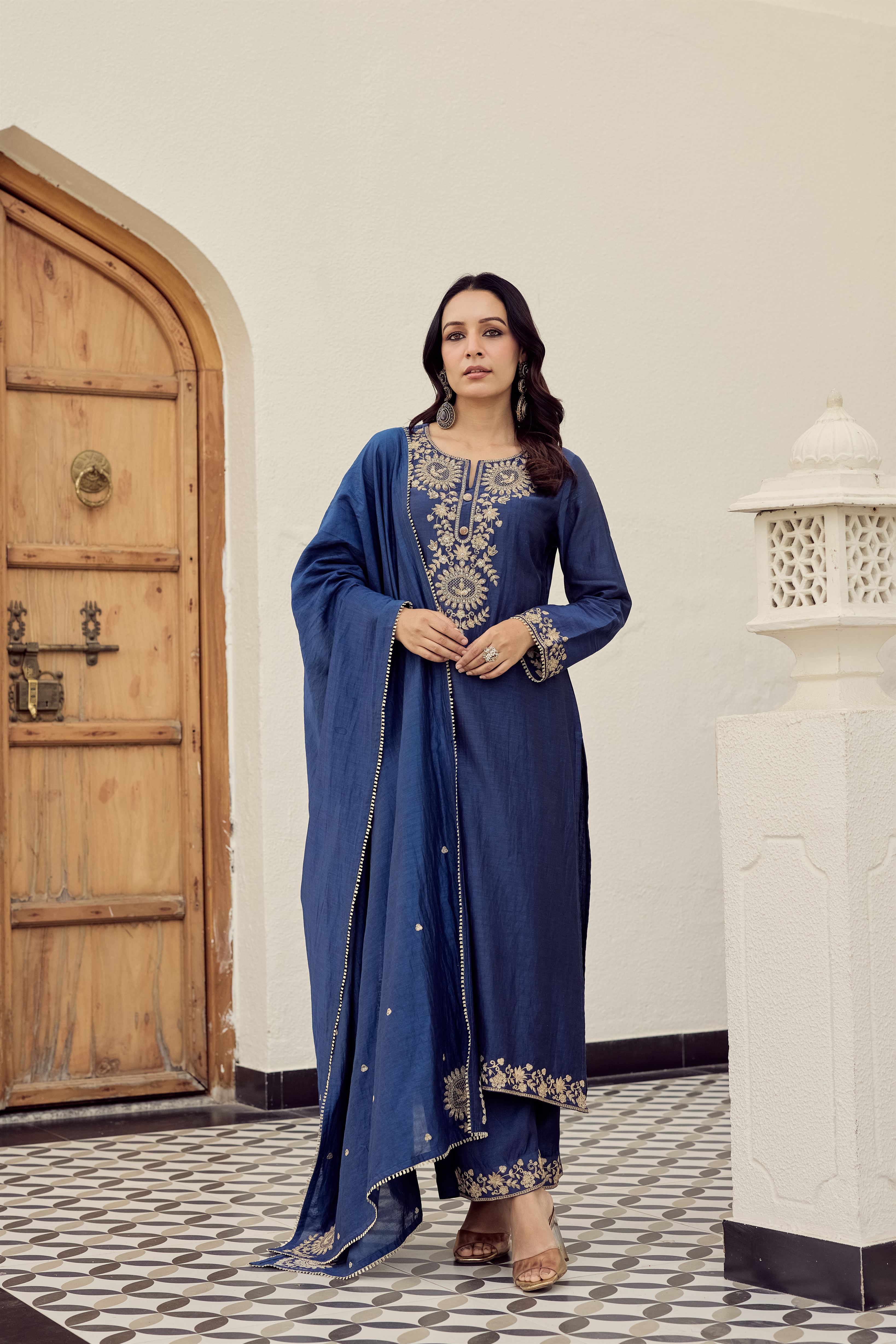 Midnight Blue Embroidered Suit Set