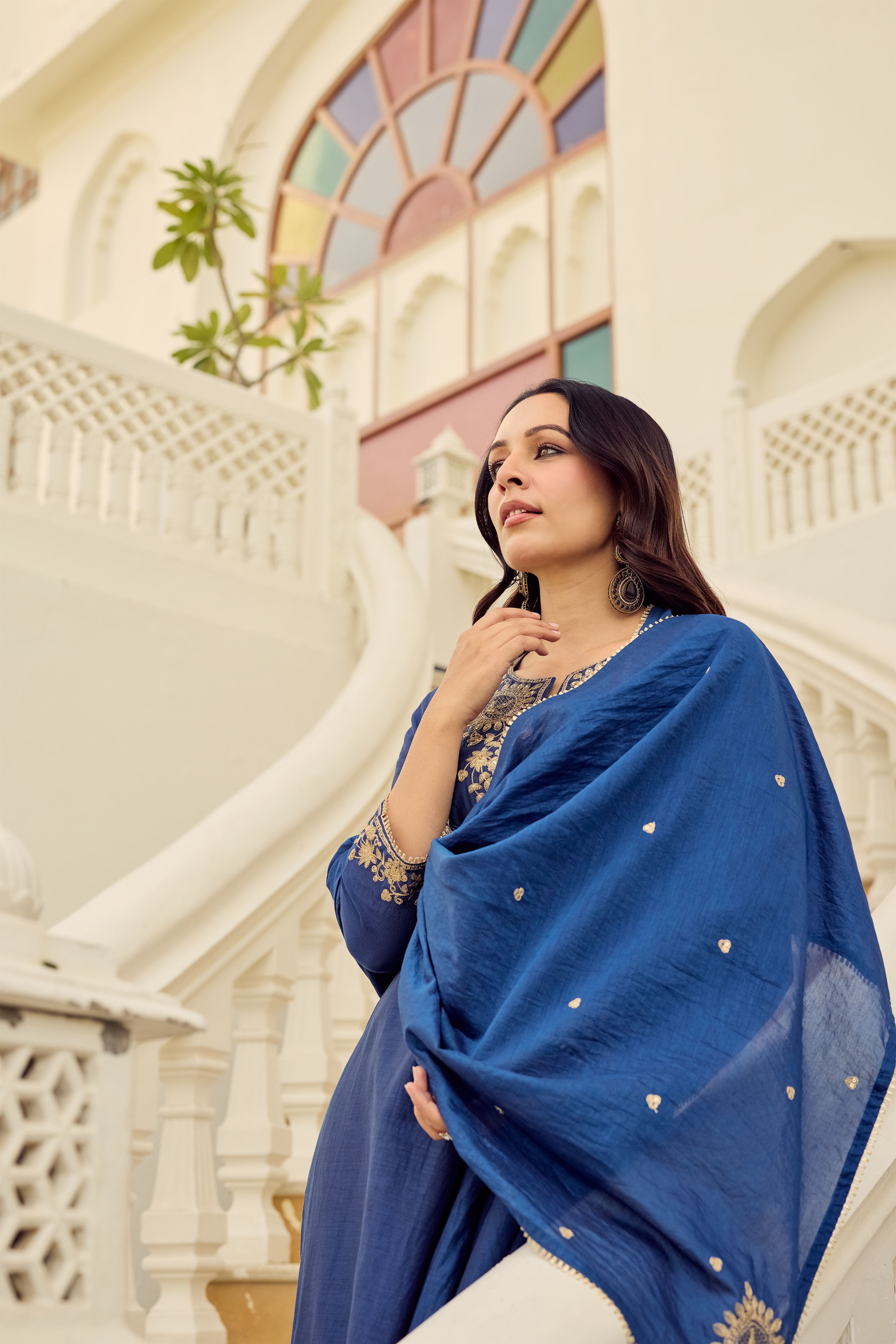 Midnight Blue Embroidered Suit Set