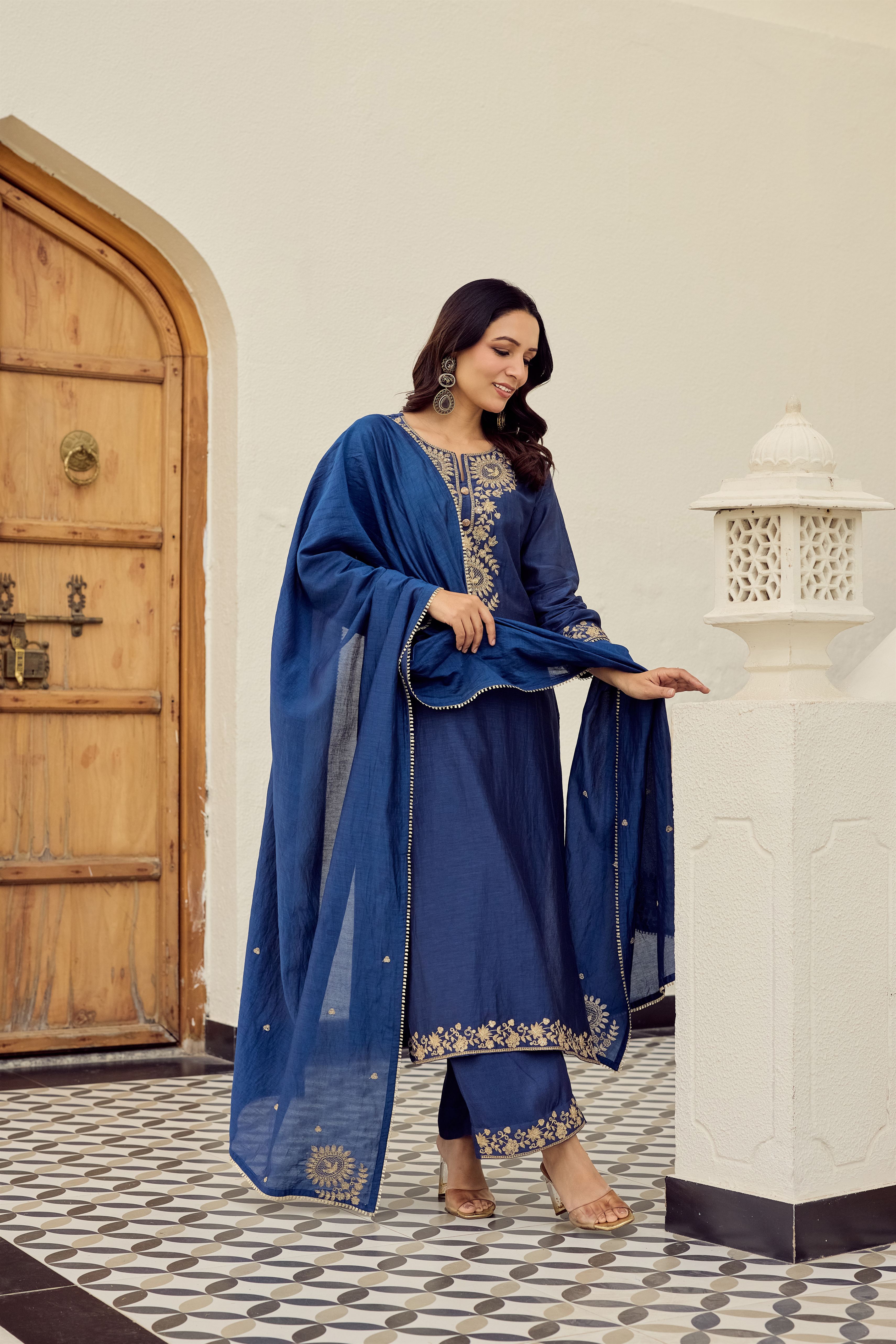 Midnight Blue Embroidered Suit Set