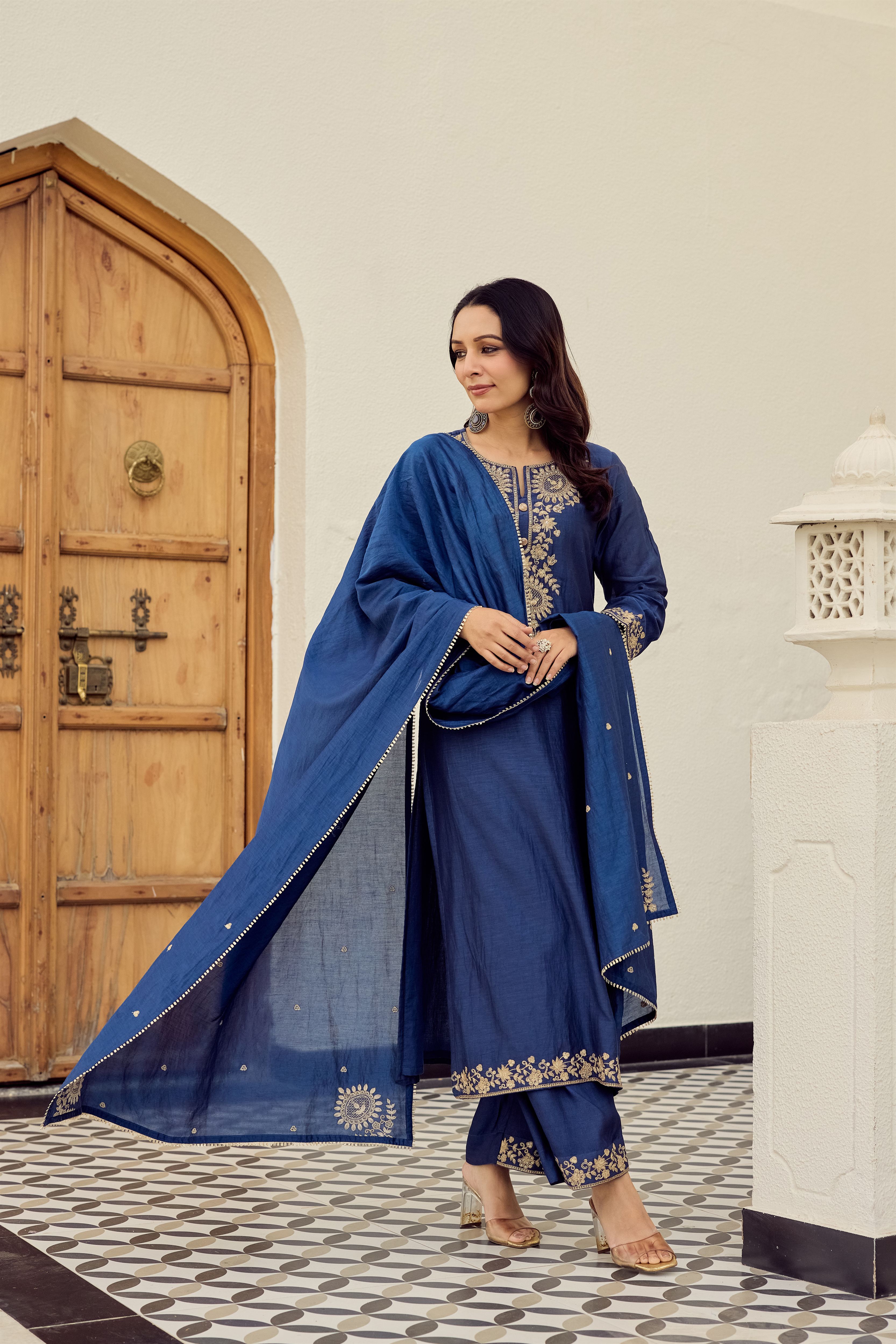 Midnight Blue Embroidered Suit Set
