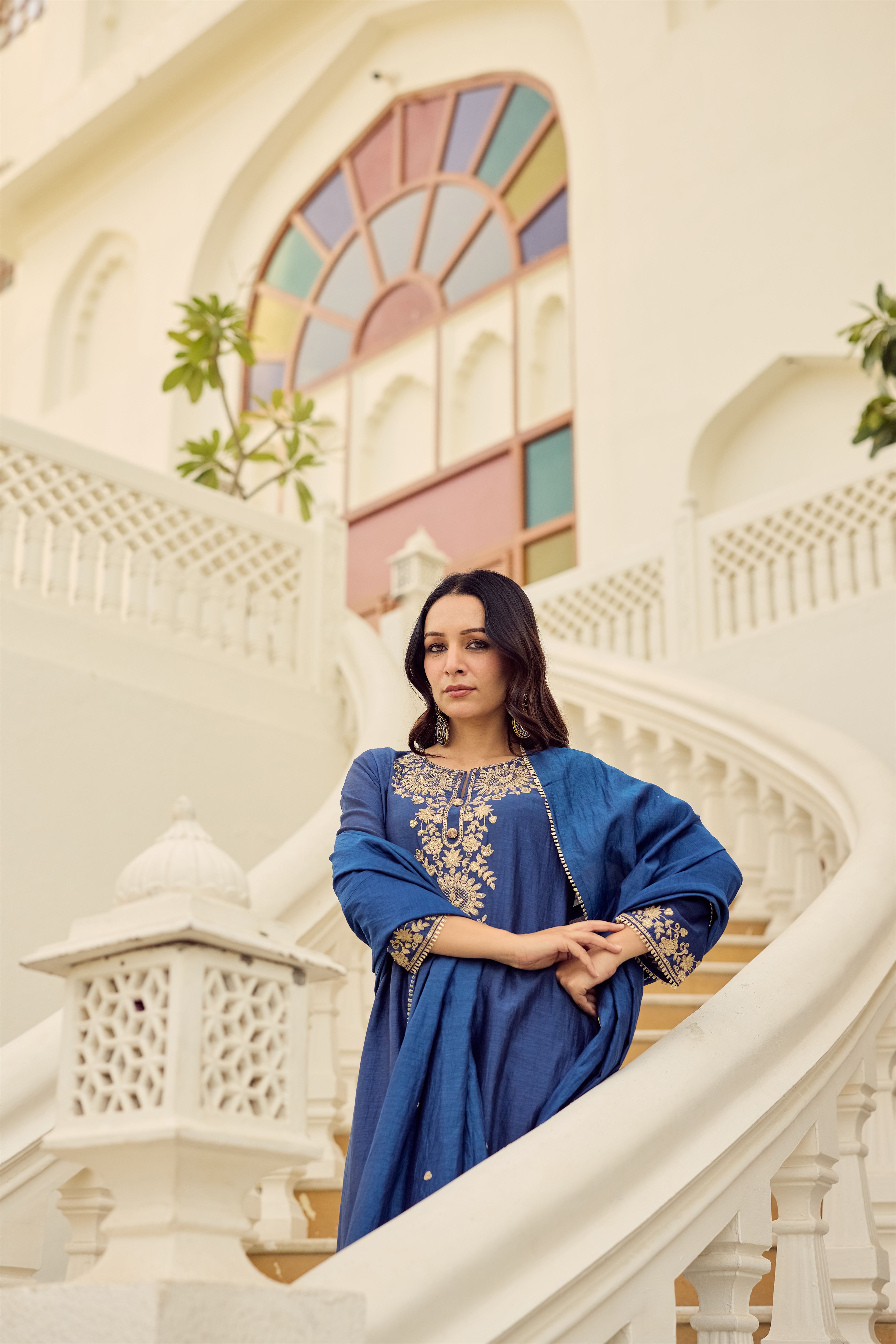 Midnight Blue Embroidered Suit Set