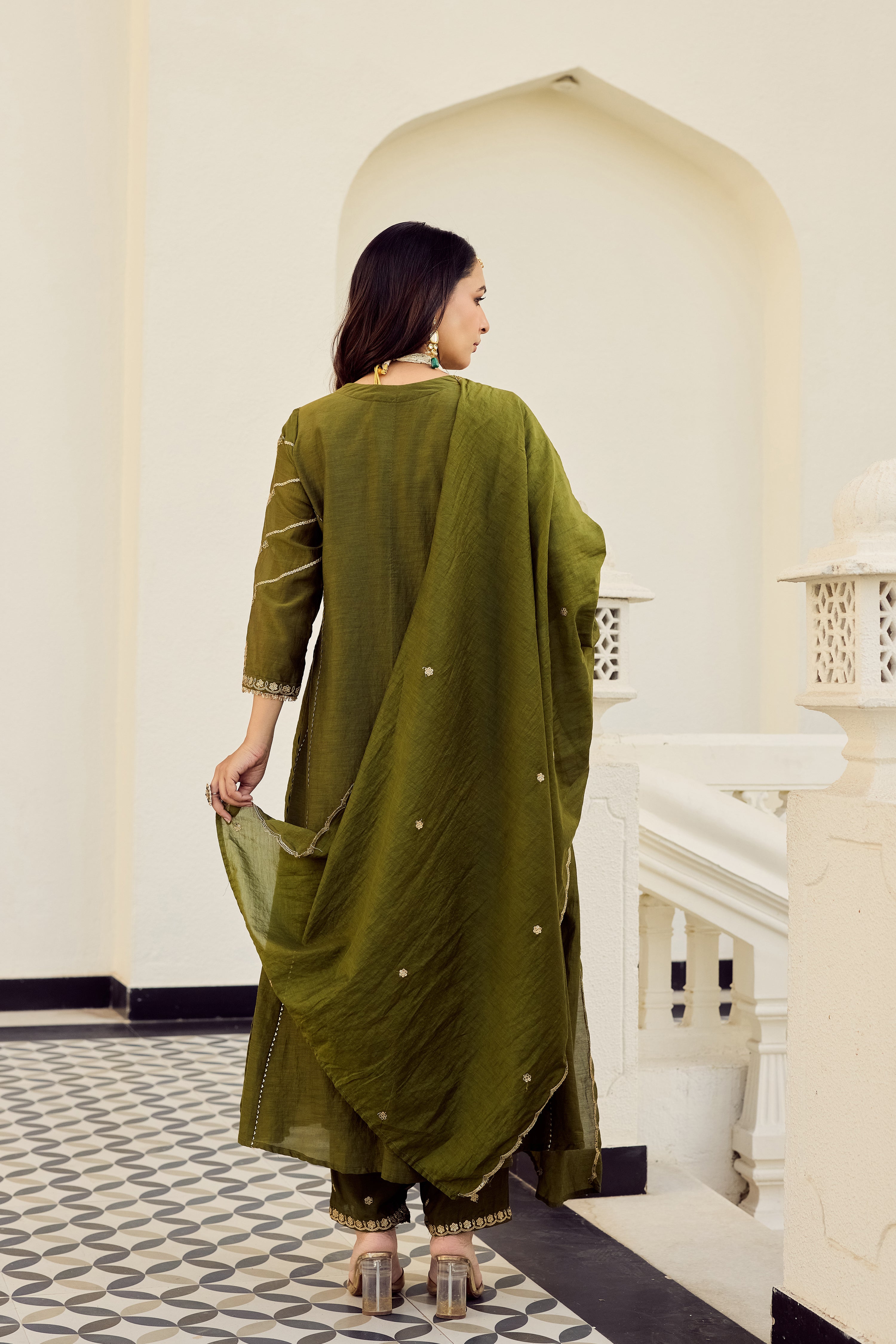 Mehndi Moss Embroidered Suit Set