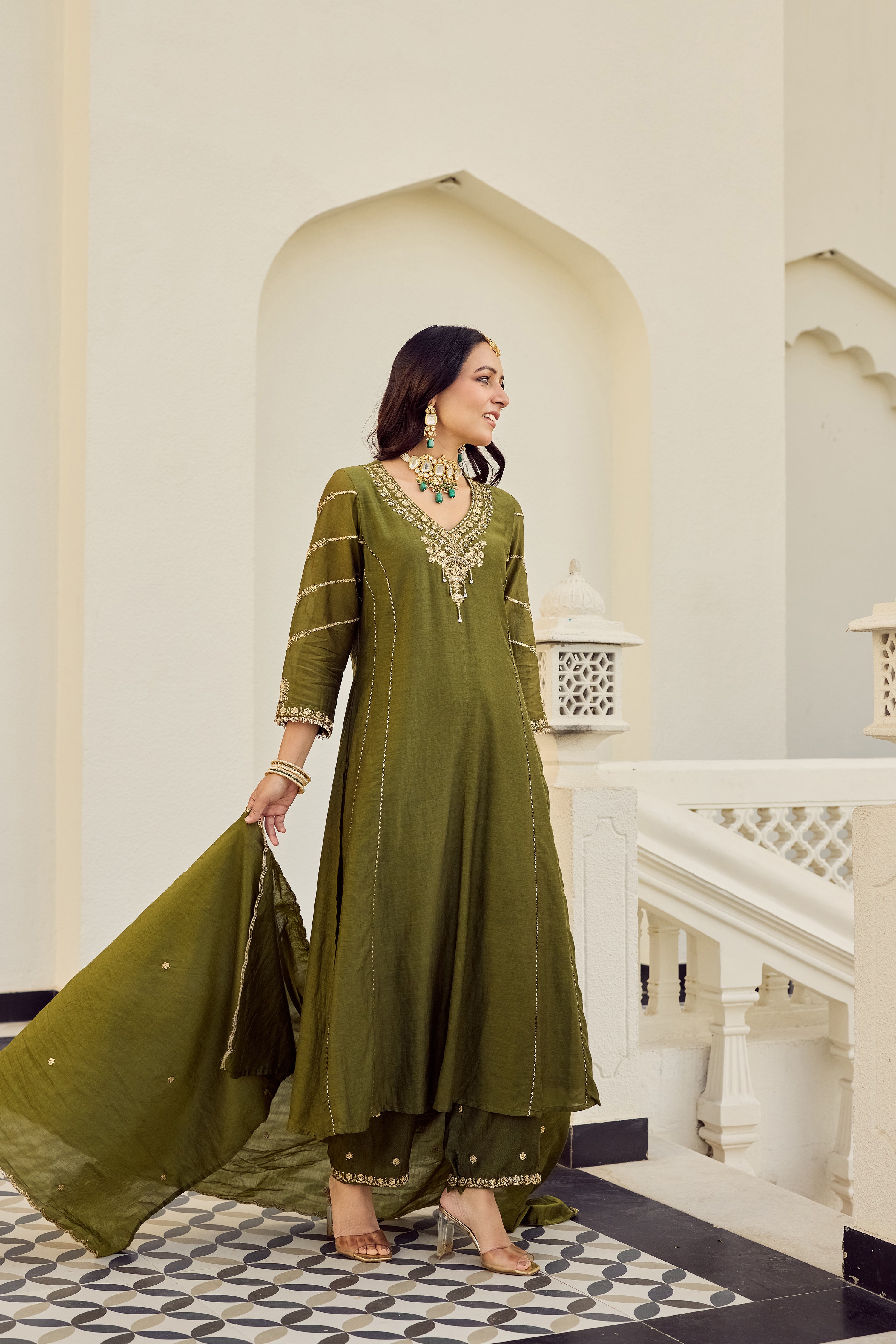 Mehndi Moss Embroidered Suit Set