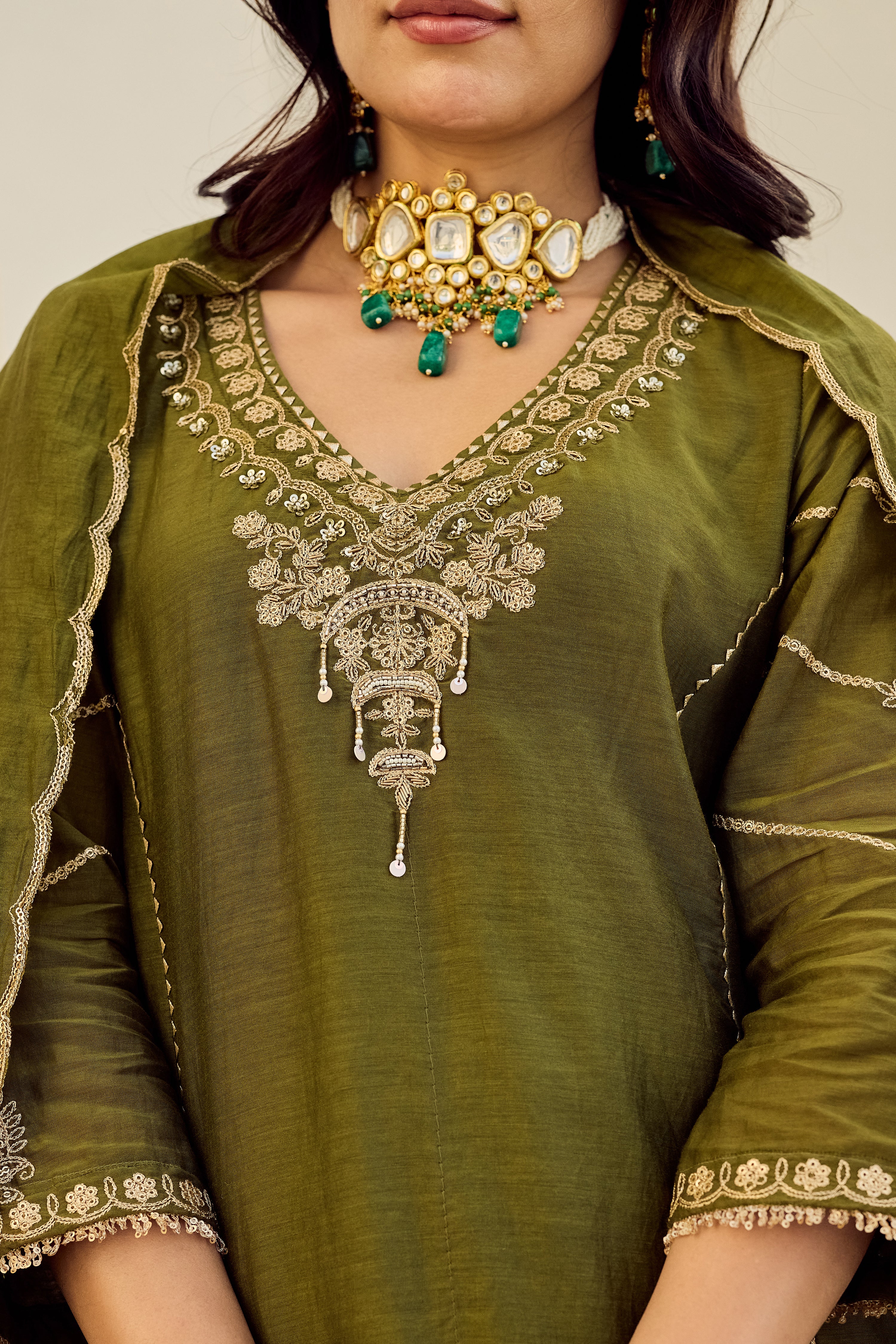Mehndi Moss Embroidered Suit Set