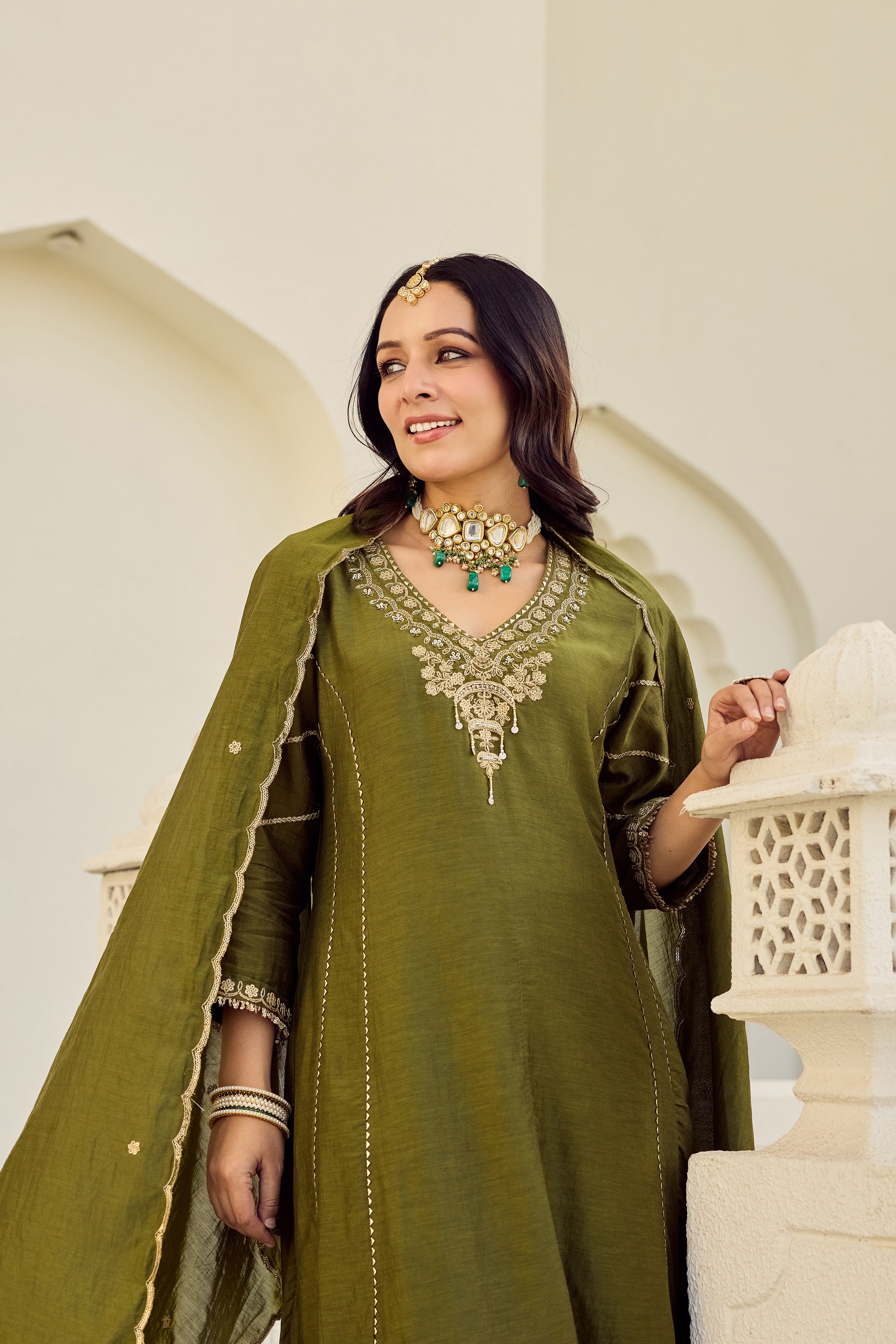 Mehndi Moss Embroidered Suit Set