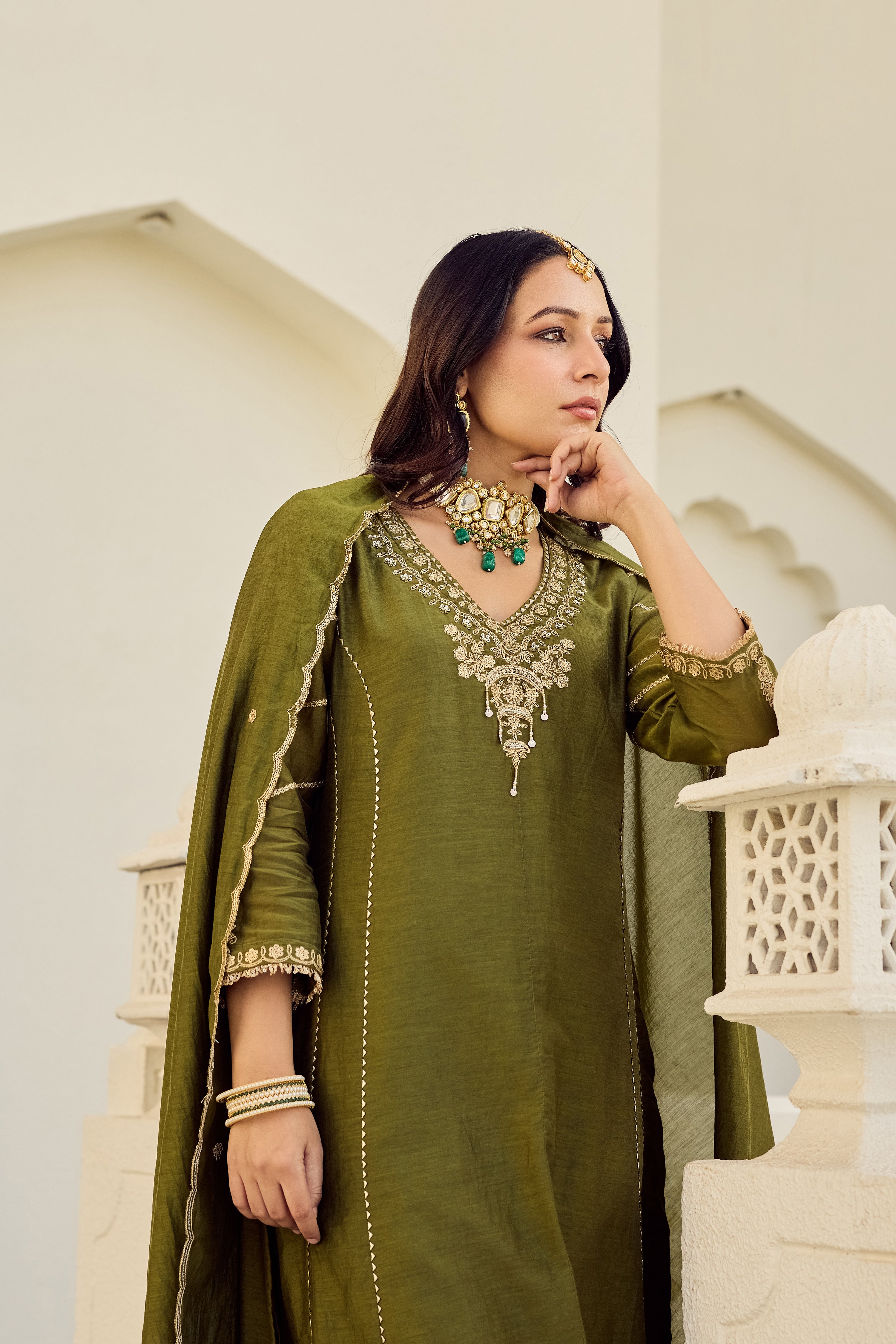 Mehndi Moss Embroidered Suit Set