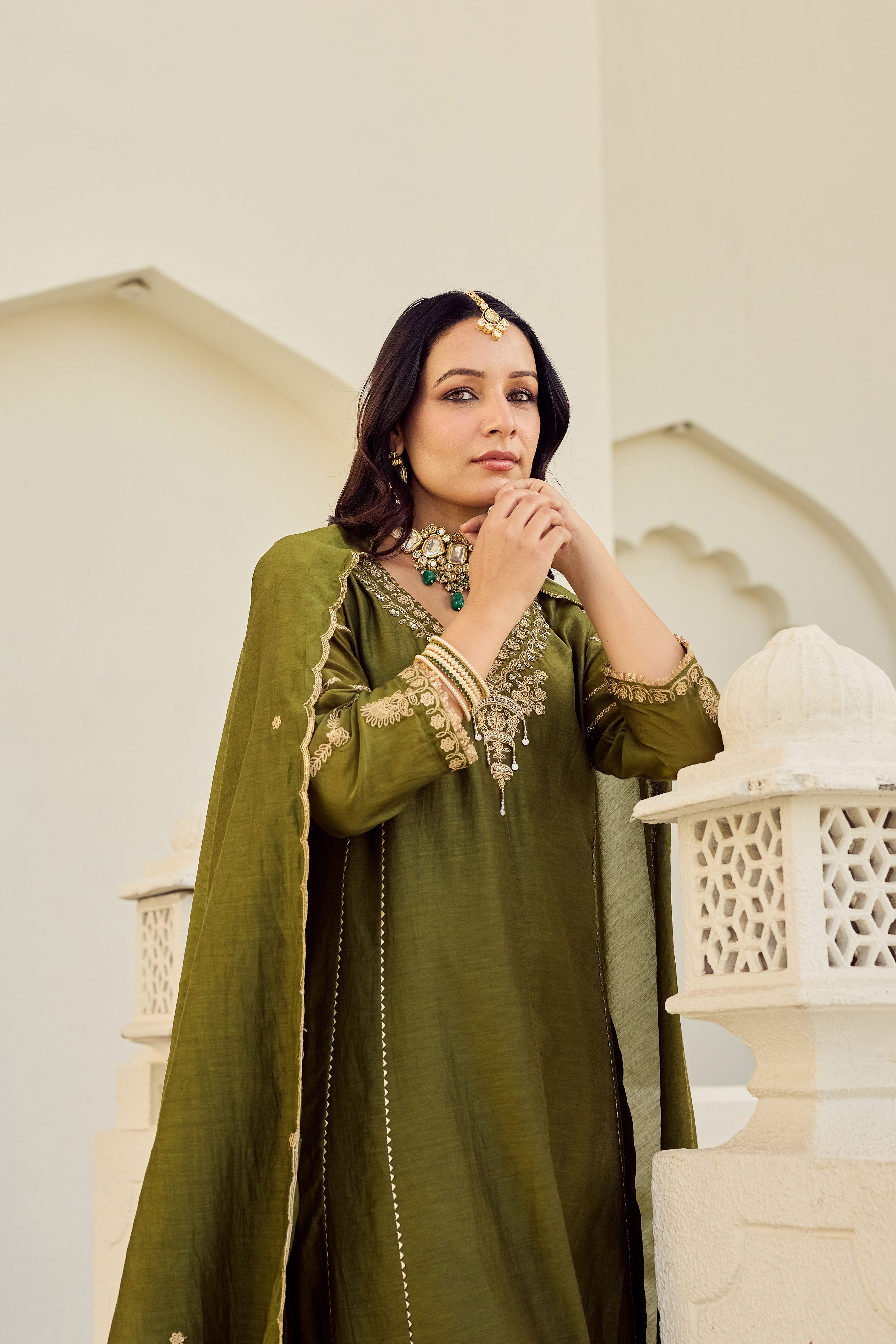 Mehndi Moss Embroidered Suit Set