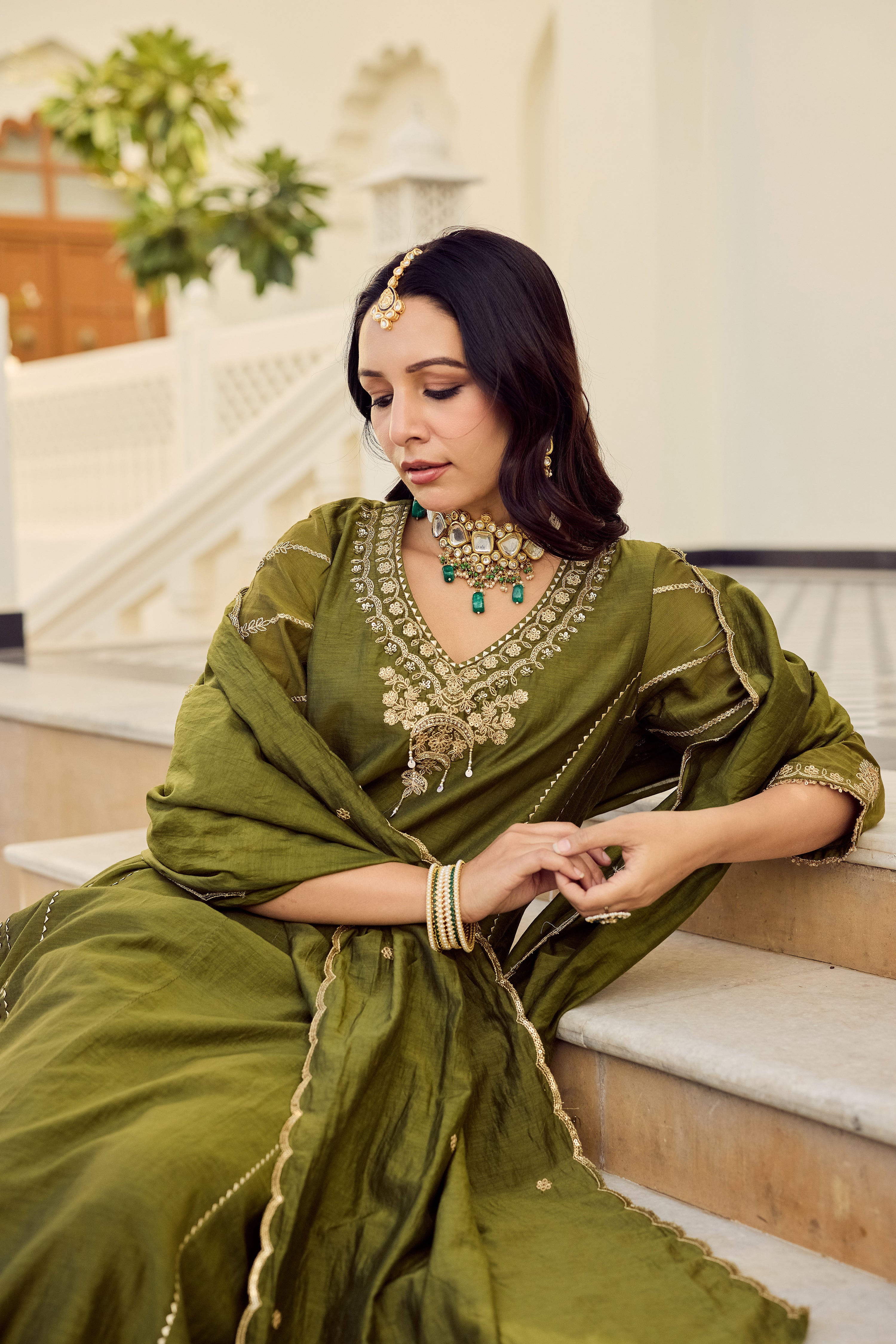 Mehndi Moss Embroidered Suit Set