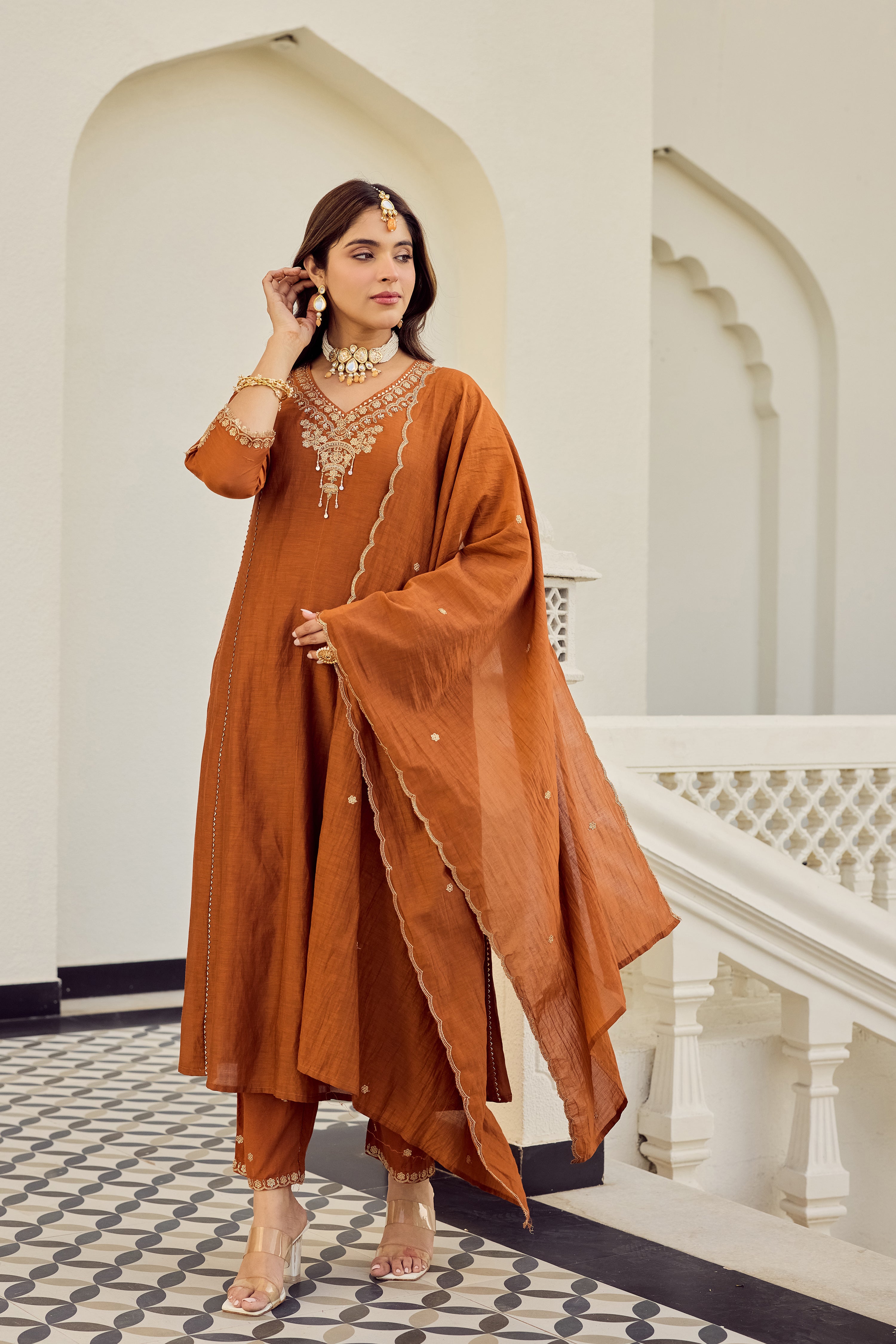 Rust Royale Embroidered Suit Set