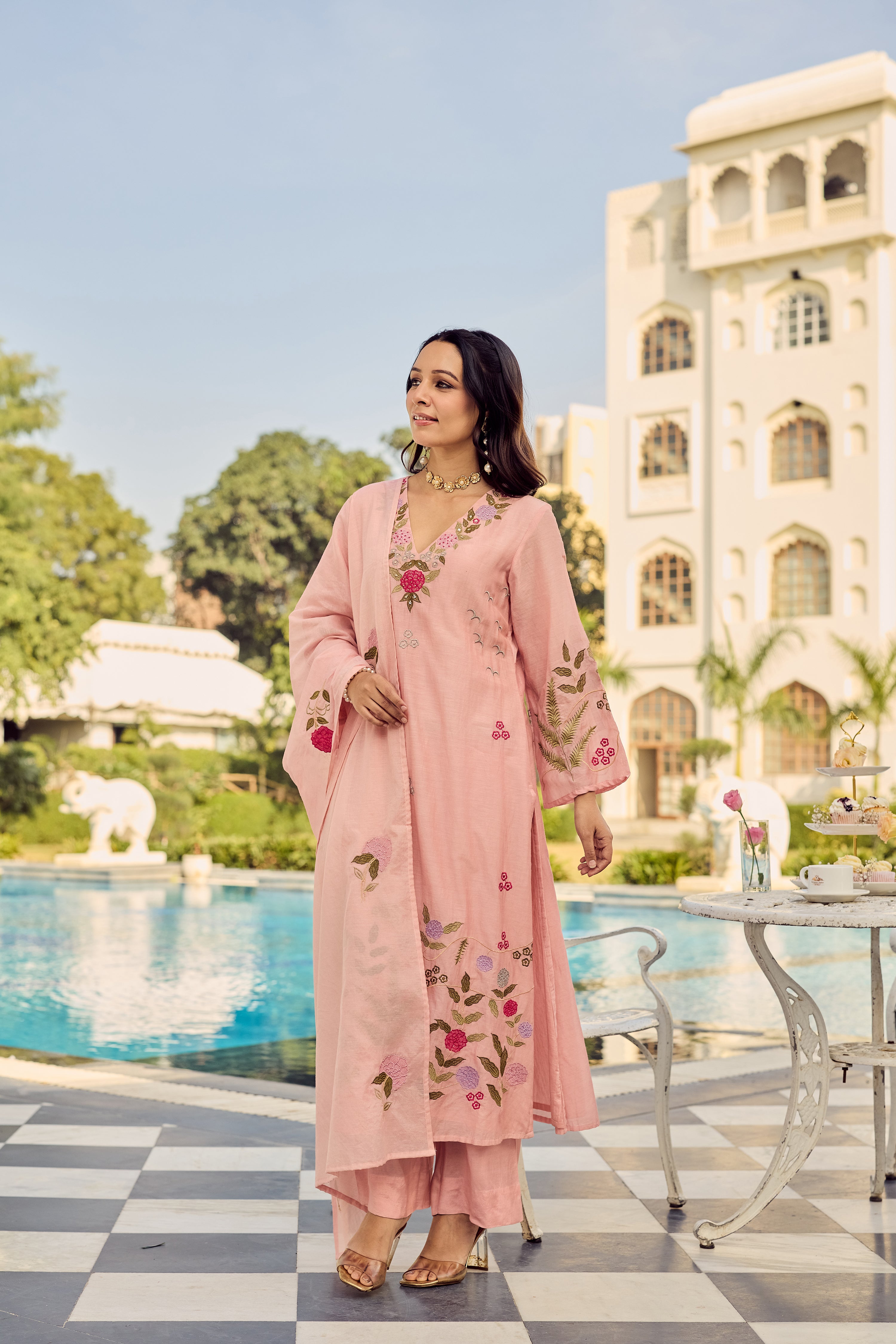 Dusty Rose Glow Chanderi Suit Set