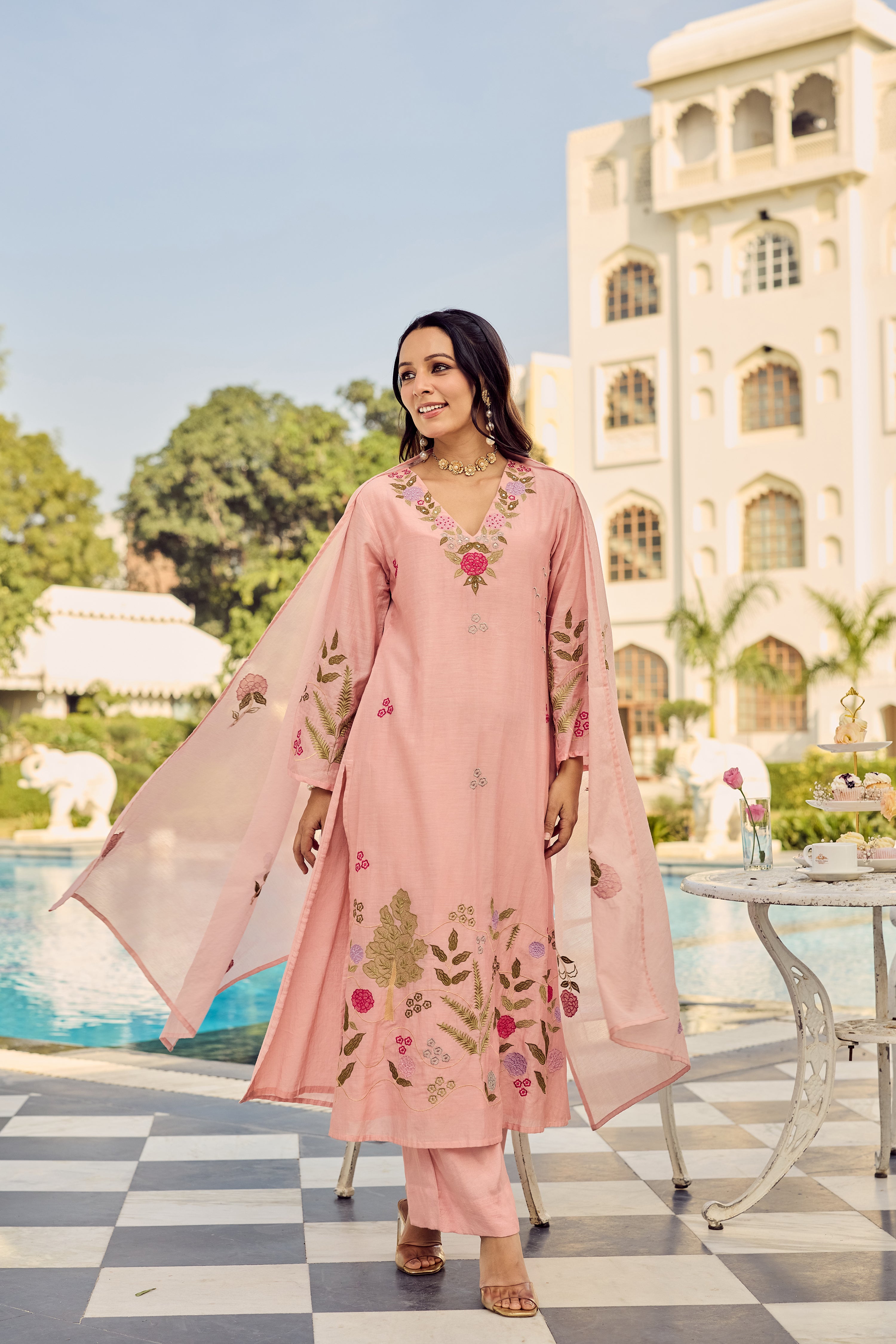 Dusty Rose Glow Chanderi Suit Set