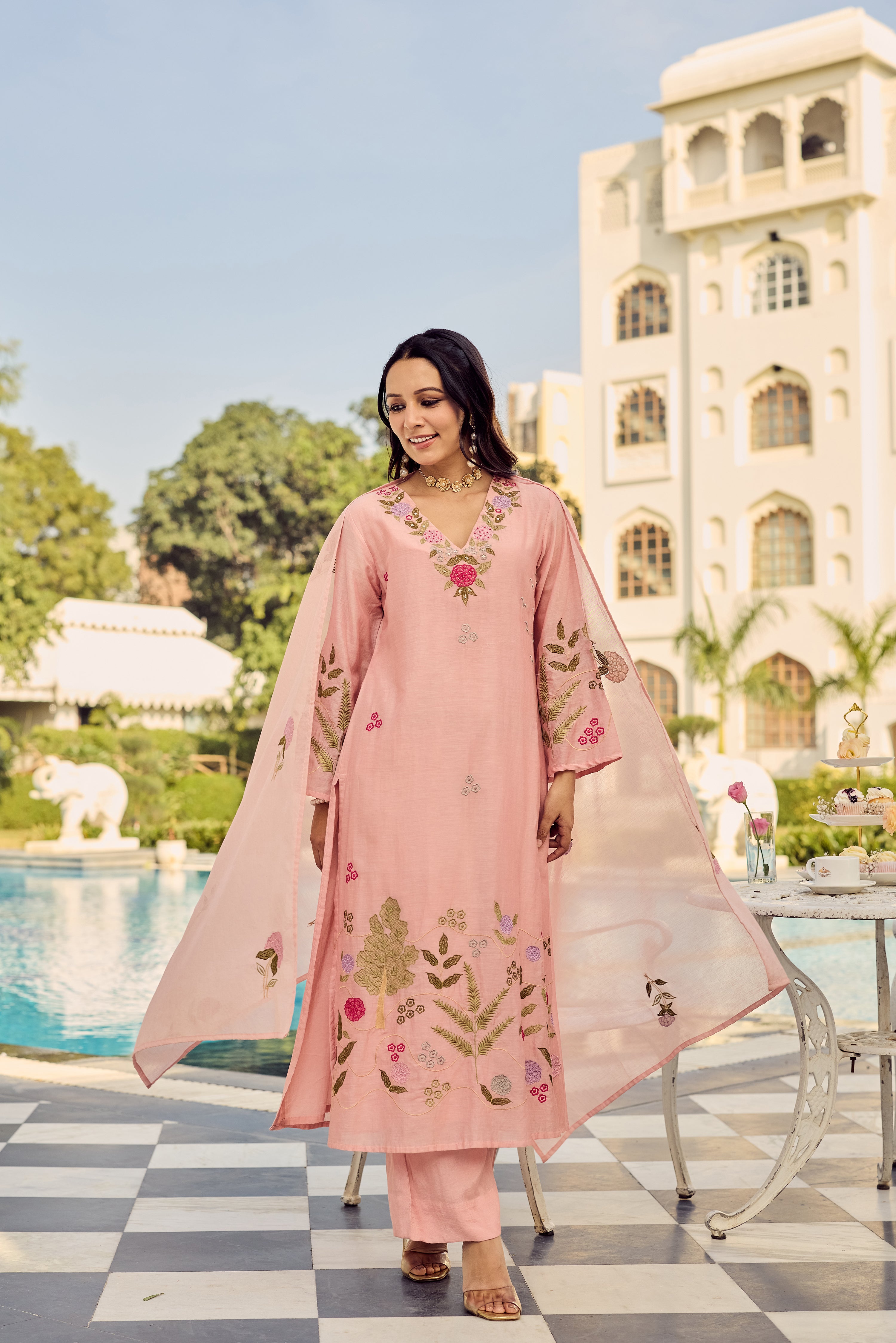 Dusty Rose Glow Chanderi Suit Set