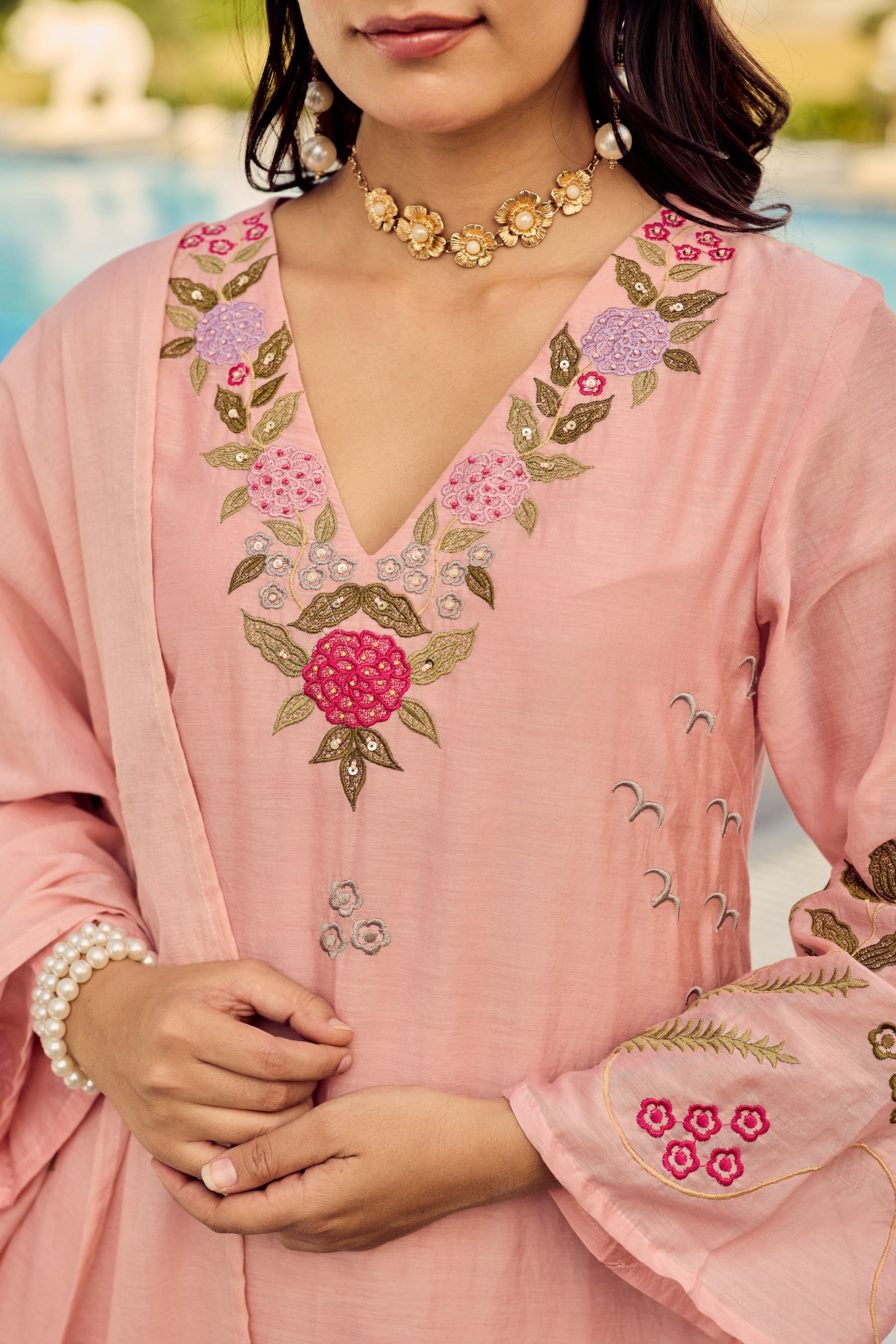 Dusty Rose Glow Chanderi Suit Set