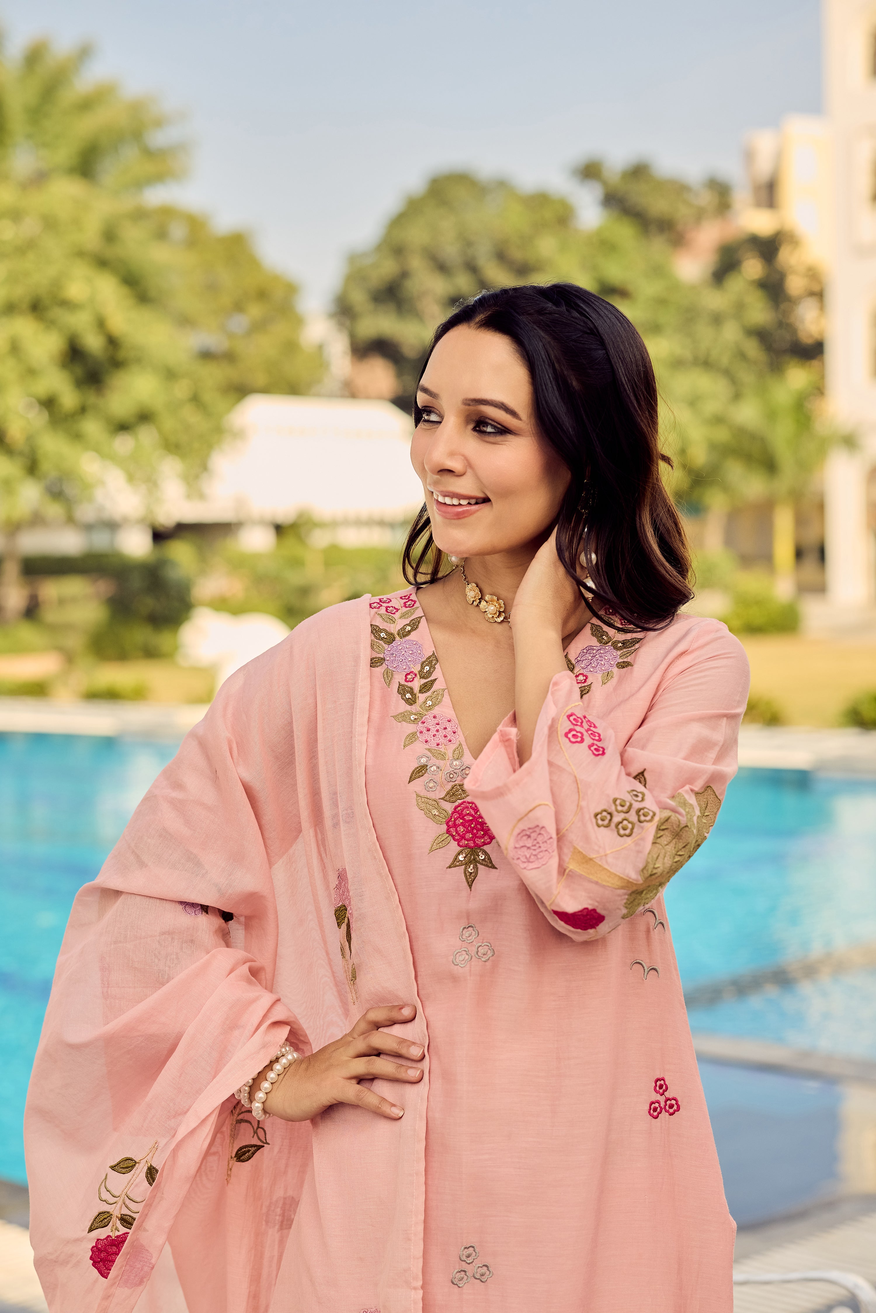 Dusty Rose Glow Chanderi Suit Set