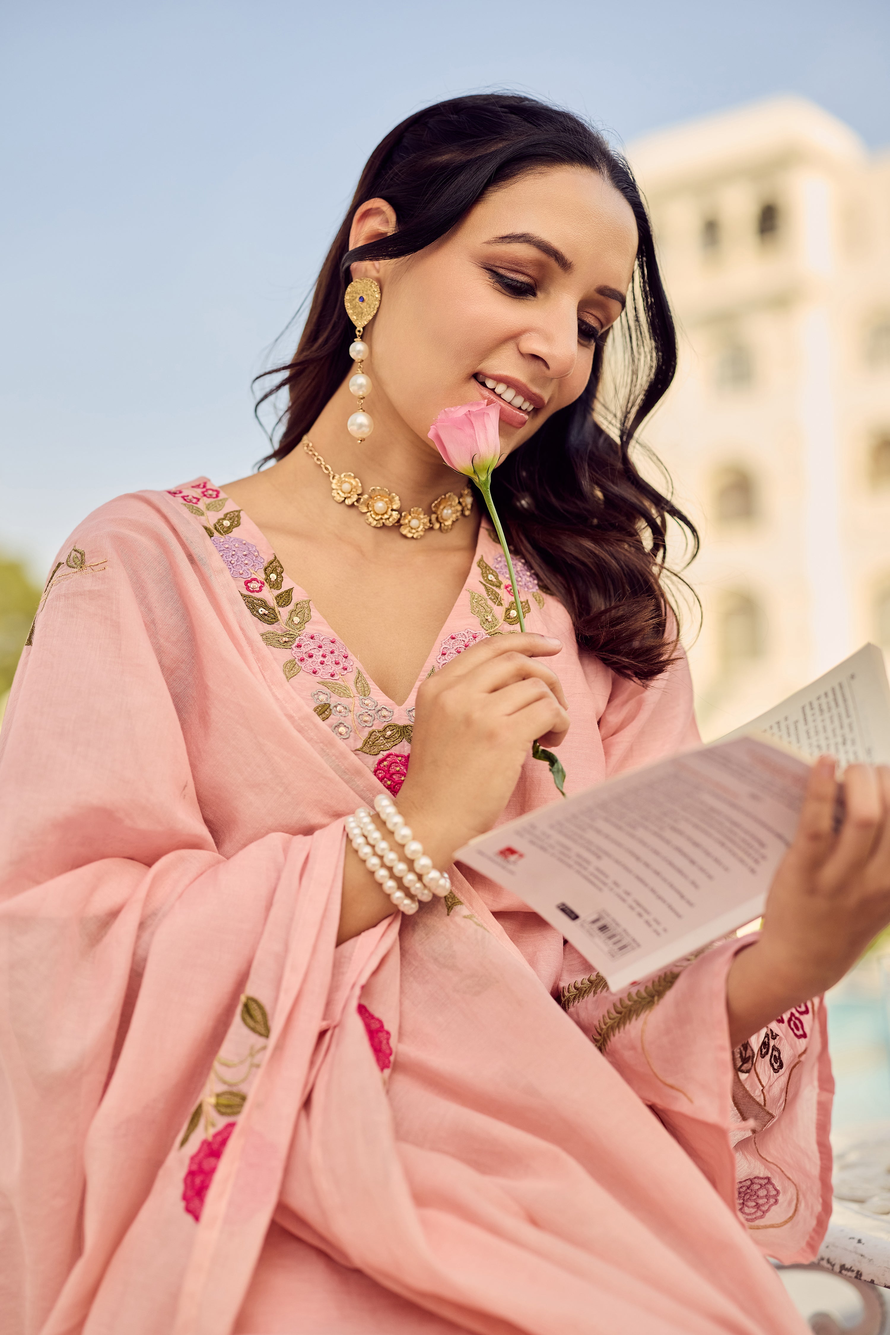 Dusty Rose Glow Chanderi Suit Set