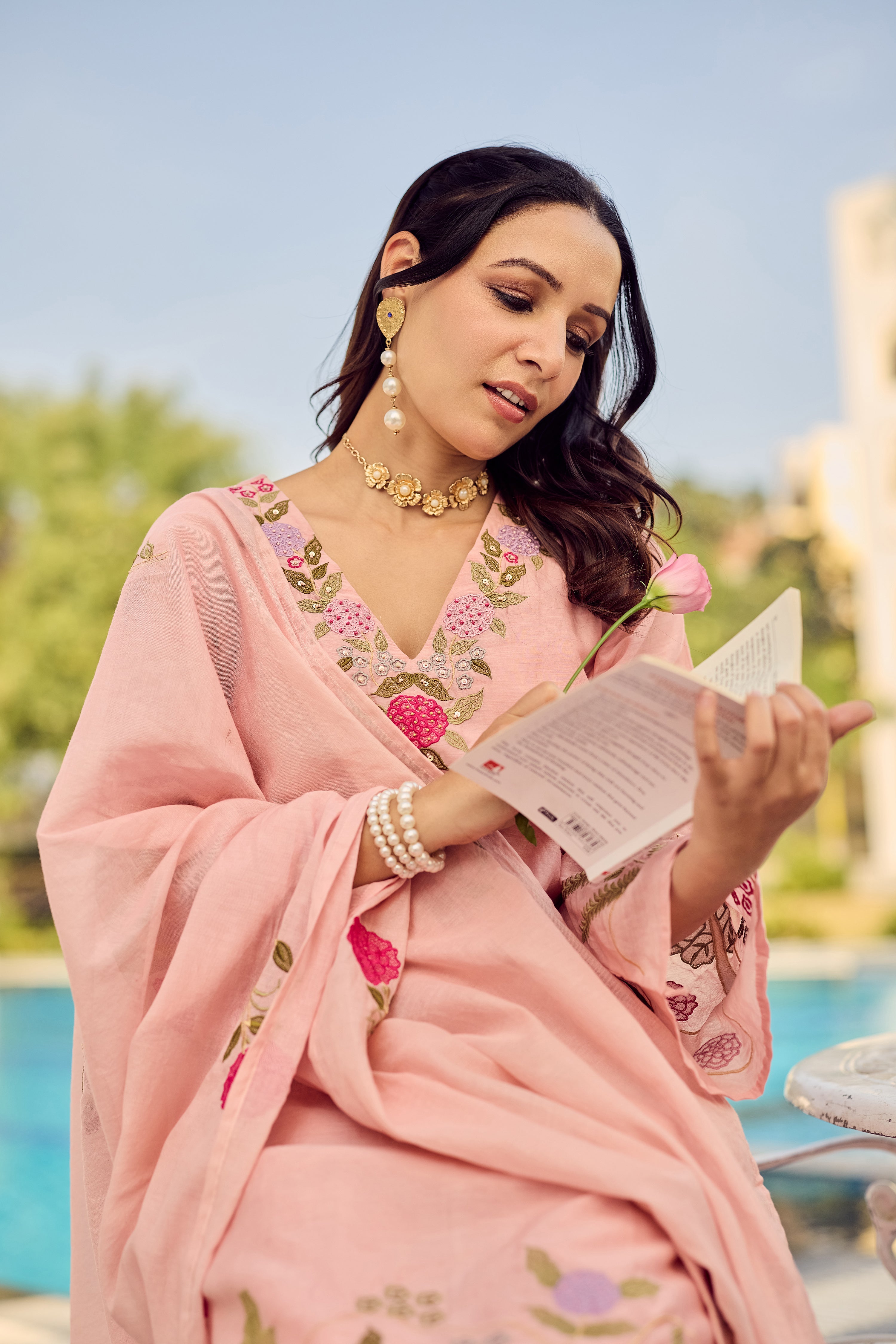 Dusty Rose Glow Chanderi Suit Set