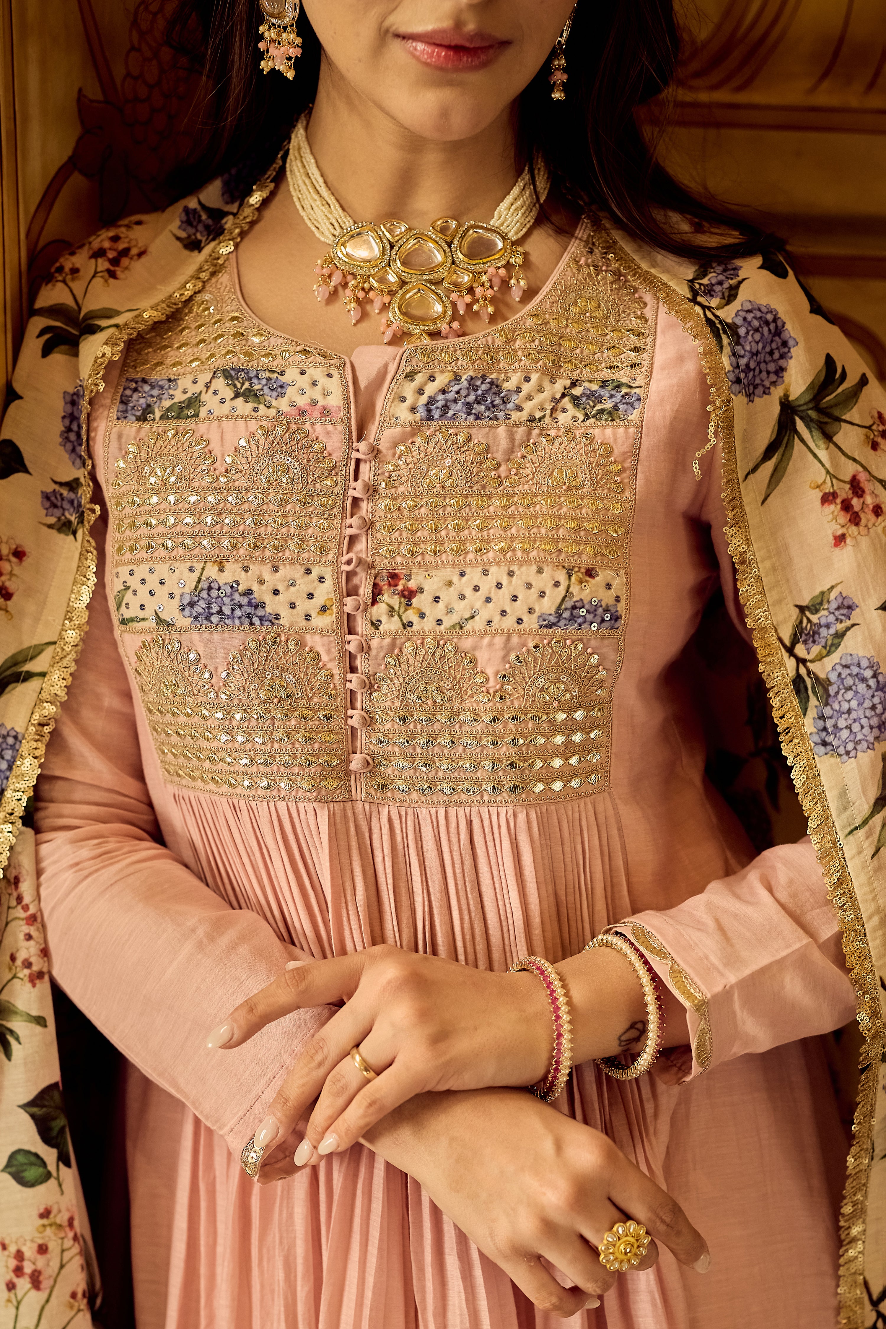 Blush Gulab Chanderi Embroidered Suit Set