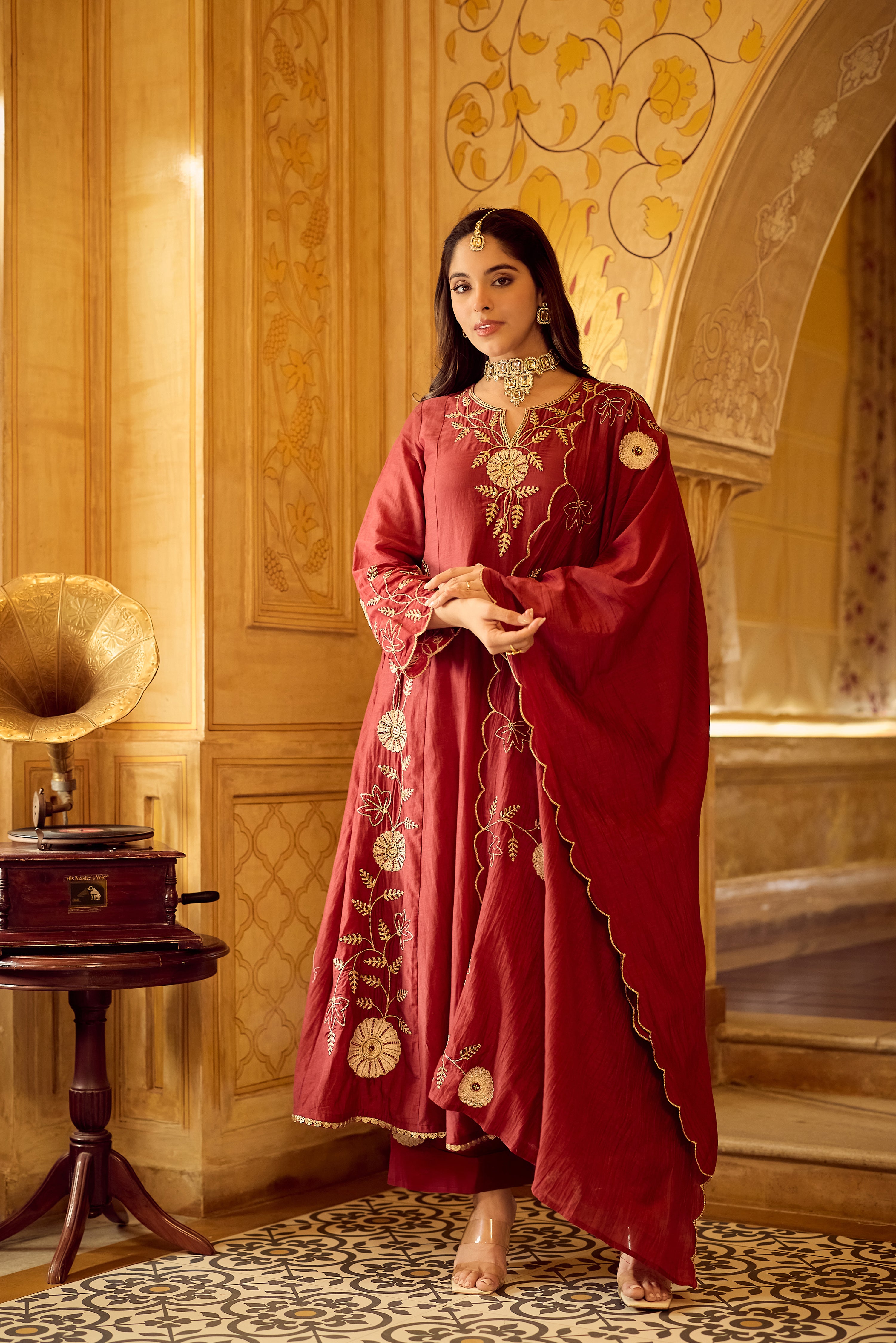 Royal Maroon Chanderi Set