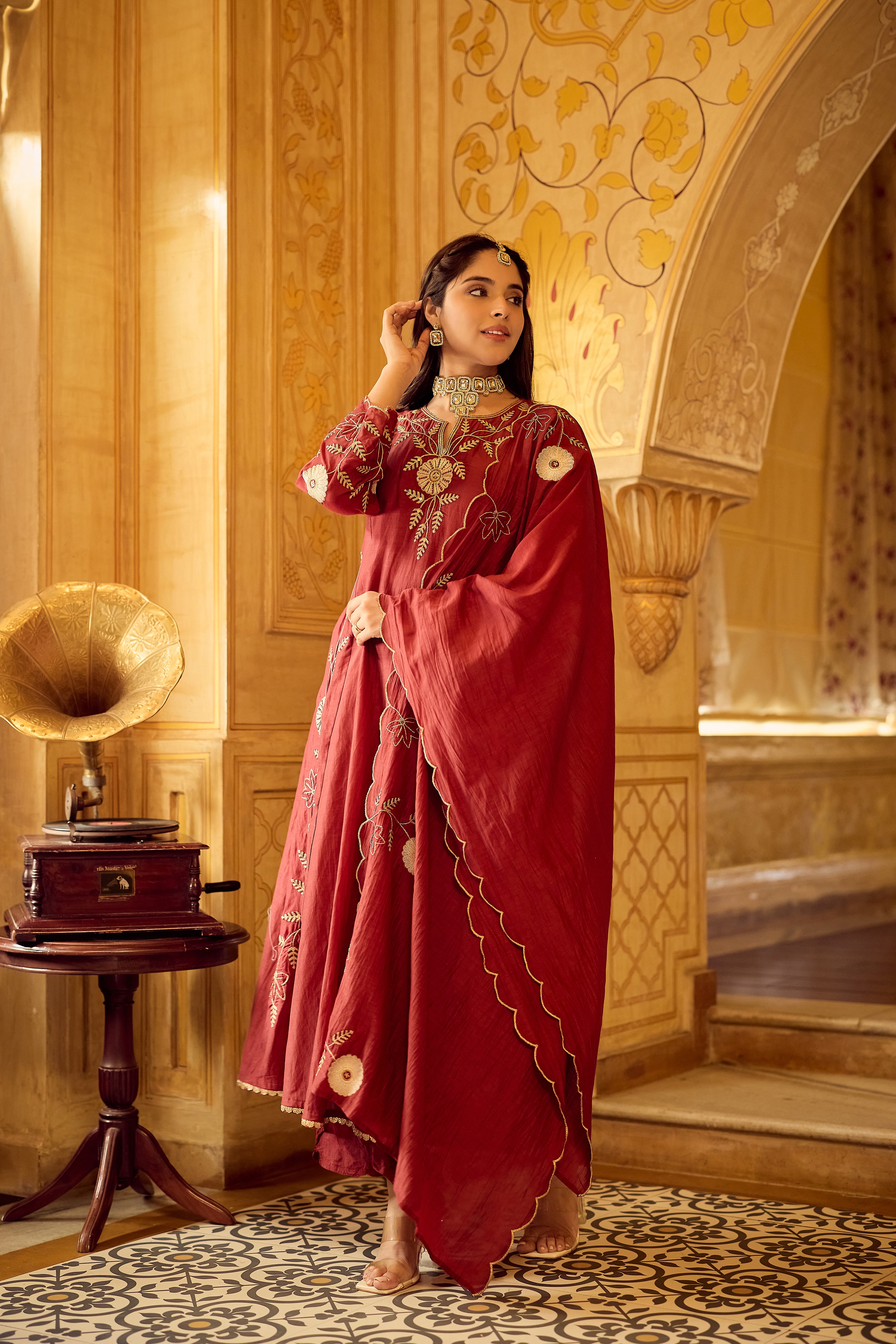 Royal Maroon Chanderi Set